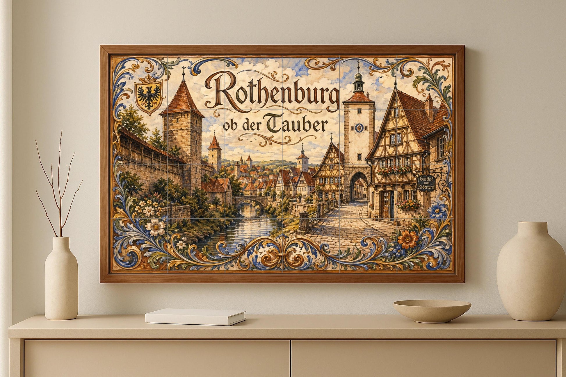 Rothenburg ob der Tauber, arte mural de un p — Volkskunst & Ornament, Wandkunst aus Keramikfliesen