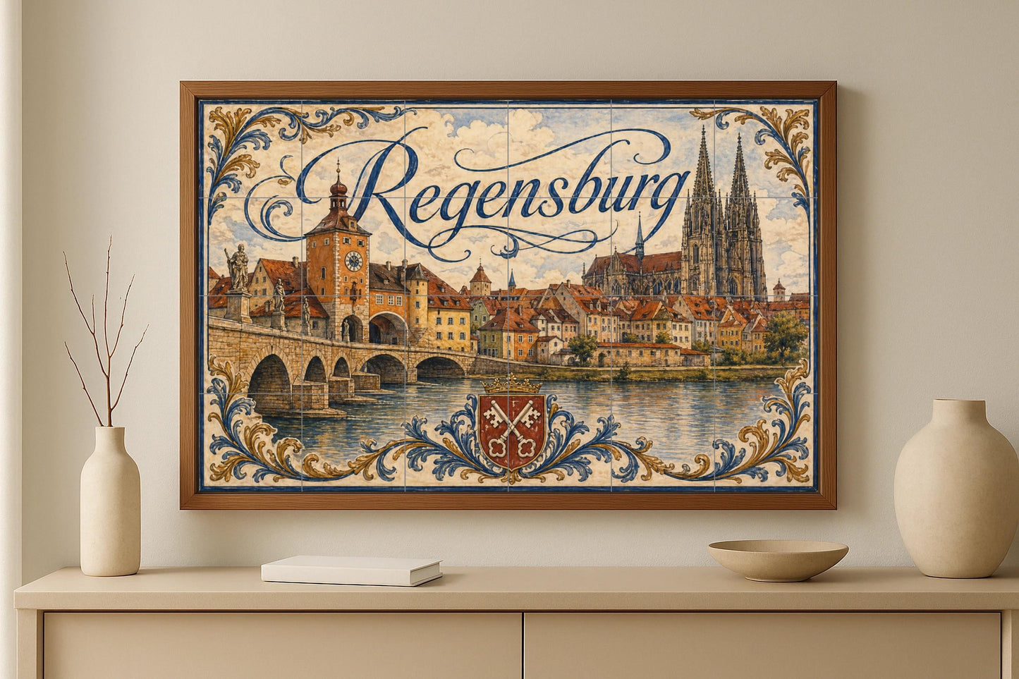 Mural de azulejos de cerámica de Ratisbona, arte mural de paisaje…