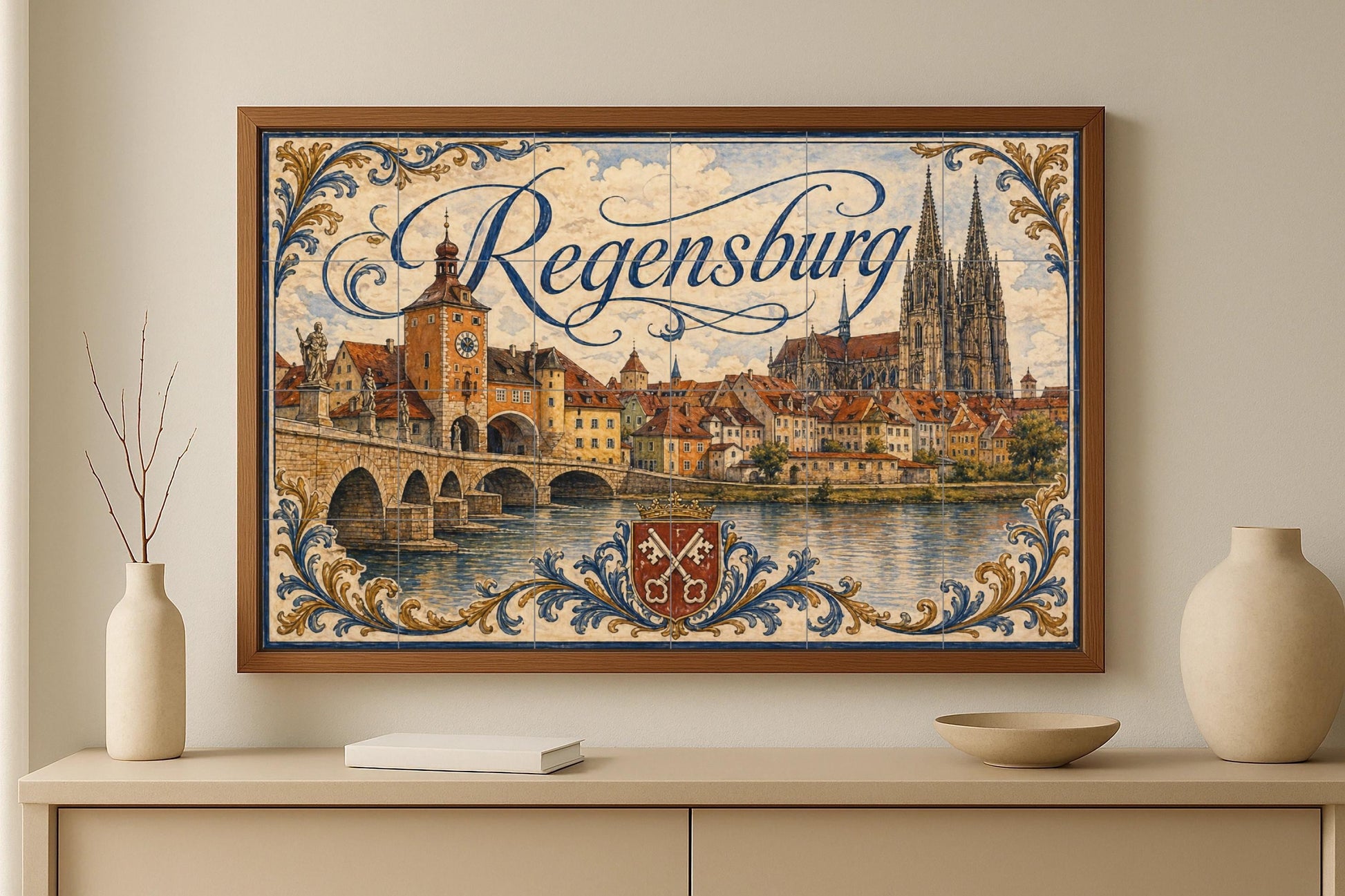 Mural de azulejos de cerámica de Ratisbona, arte mural de paisaje…
