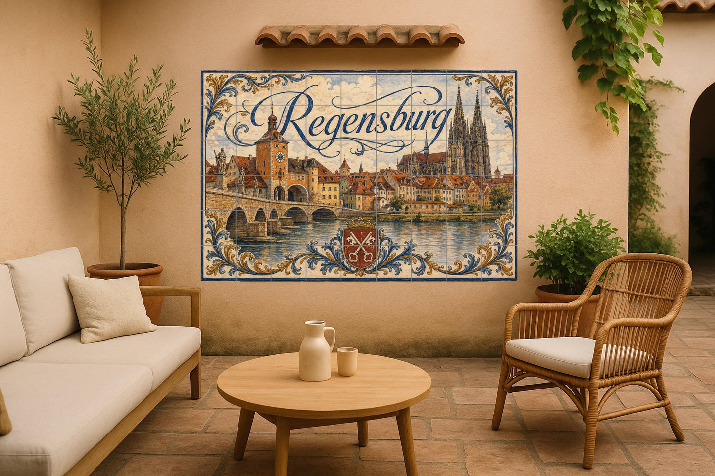 Mural de azulejos de cerámica de Ratisbona, arte mural de paisaje…