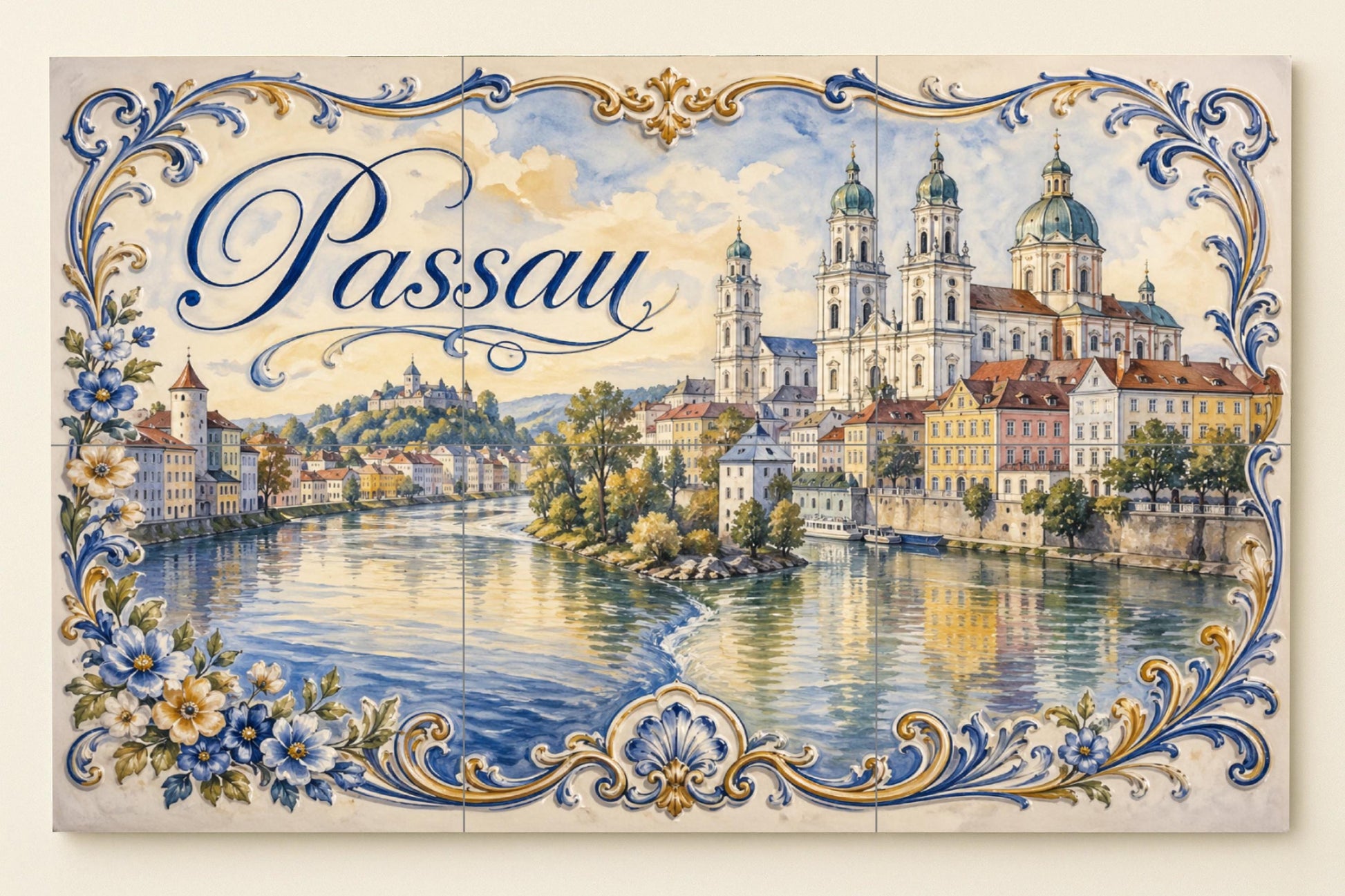 Passau, Allemagne, Art Mural de Paysage urba — Fresque Murale en Carreaux de Céramique · Fresque de Monument