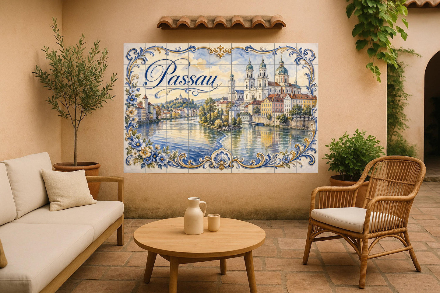 Passau, Allemagne, Art Mural de Paysage urba — Fresque Murale en Carreaux de Céramique · Fresque de Monument