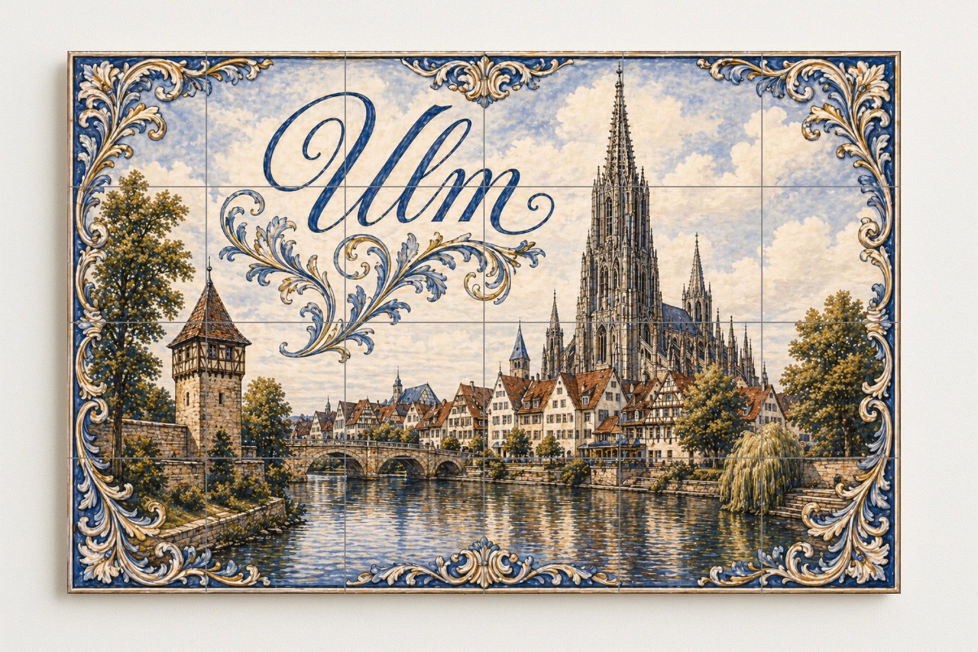 Mural de azulejos de cerámica de Ulm, Alemania, arte mural con…