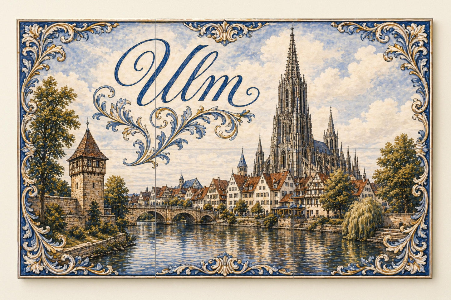 Mural de azulejos de cerámica de Ulm, Alemania, arte mural con…