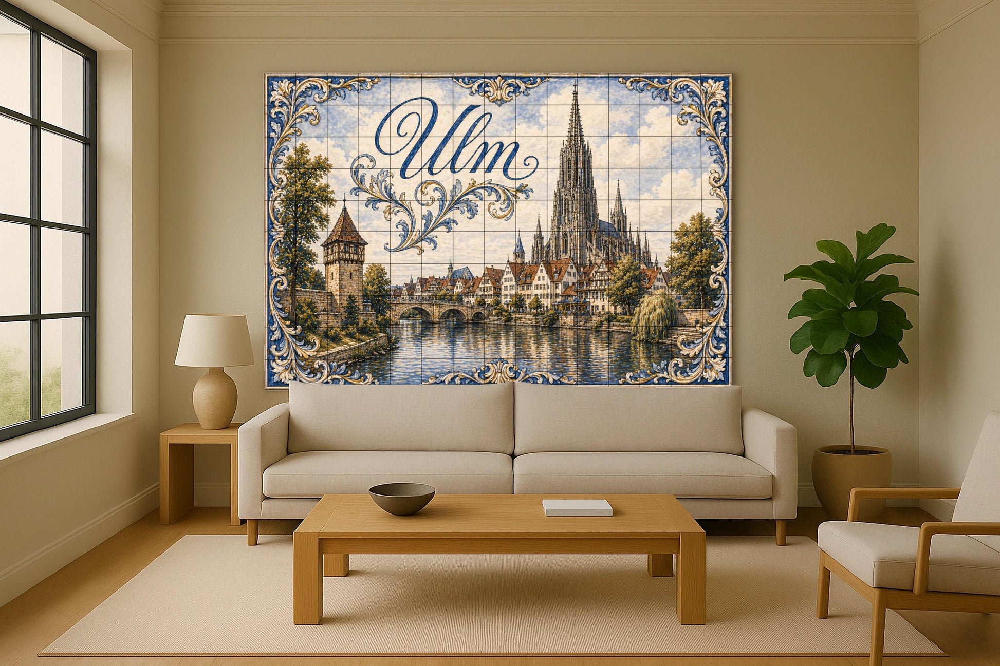 Mural de azulejos de cerámica de Ulm, Alemania, arte mural con…