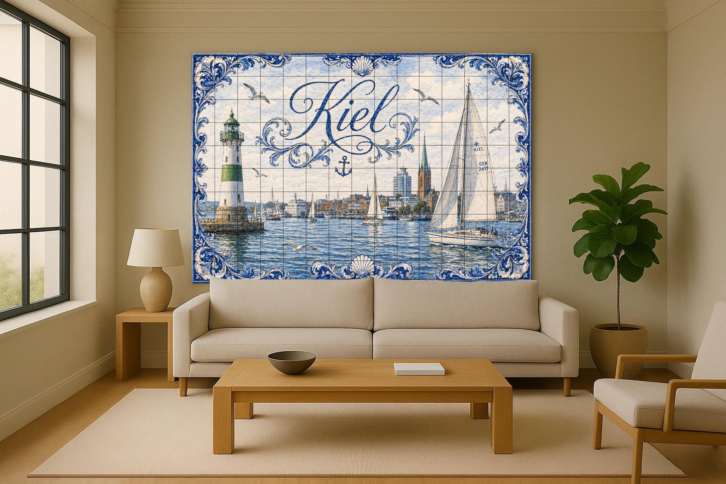 Mural de azulejos de cerámica de Kiel, arte mural del puerto del Mar…