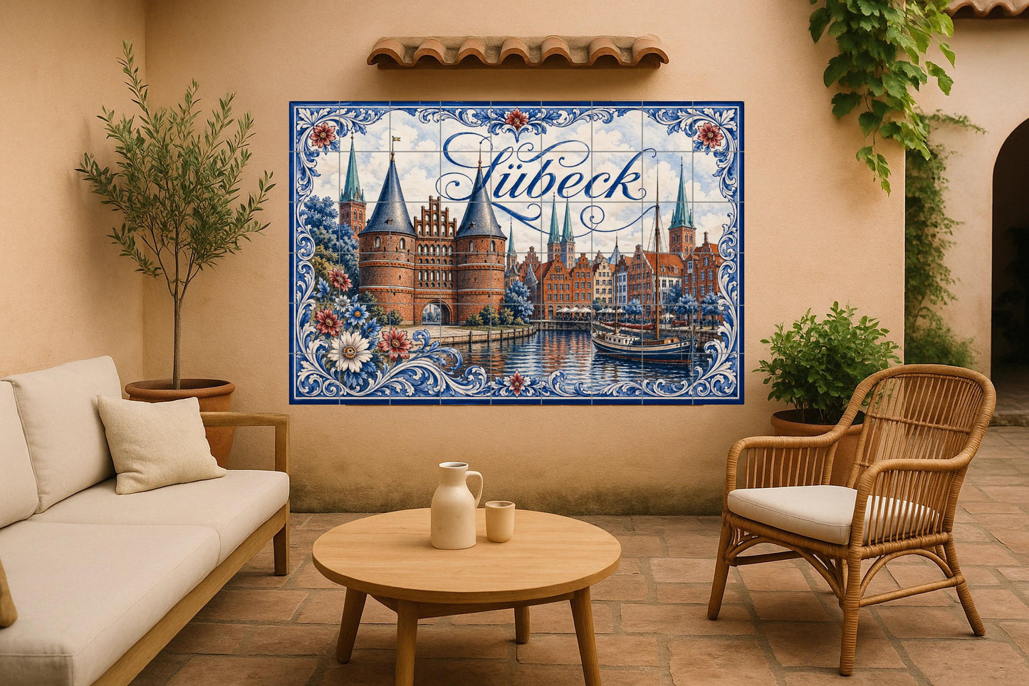 Lübeck, Art Mural du Port hanseático — Fresque Murale en Carreaux de Céramique · Scène de Bord de Mer