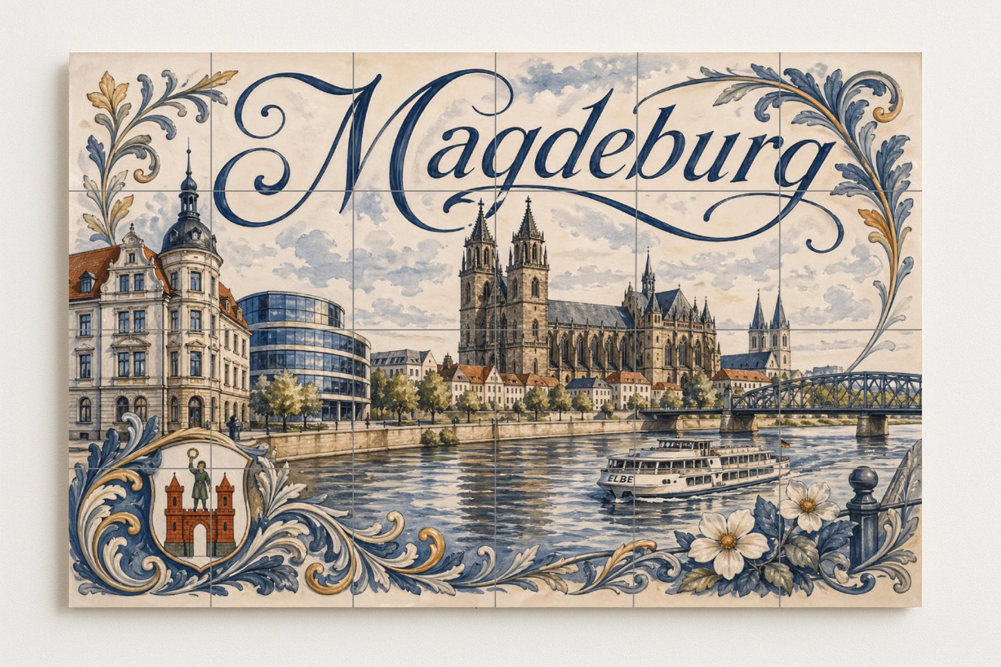 Mural de azulejos de cerámica de Magdeburgo, arte mural de paisaje…