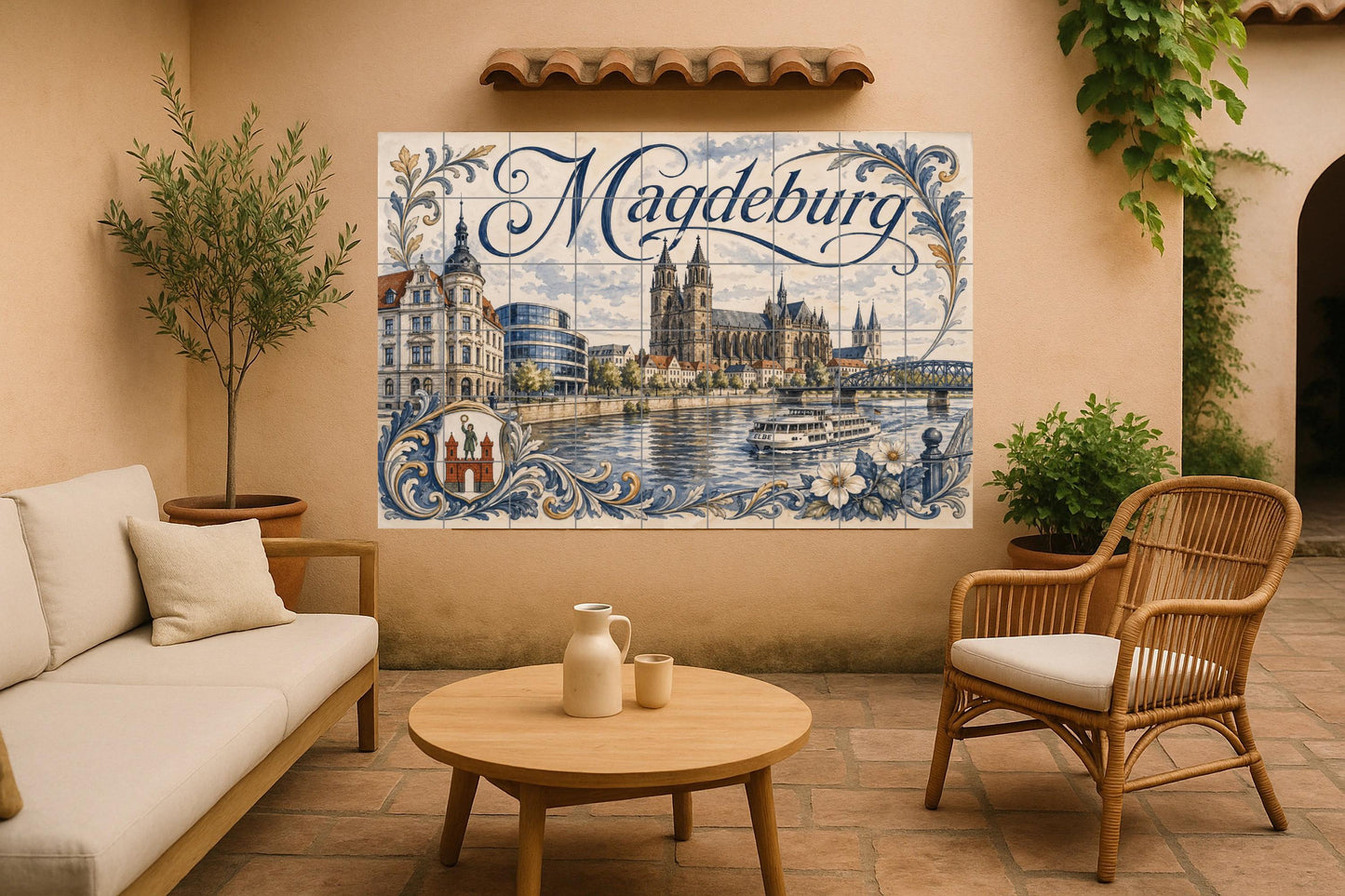 Mural de azulejos de cerámica de Magdeburgo, arte mural de paisaje…