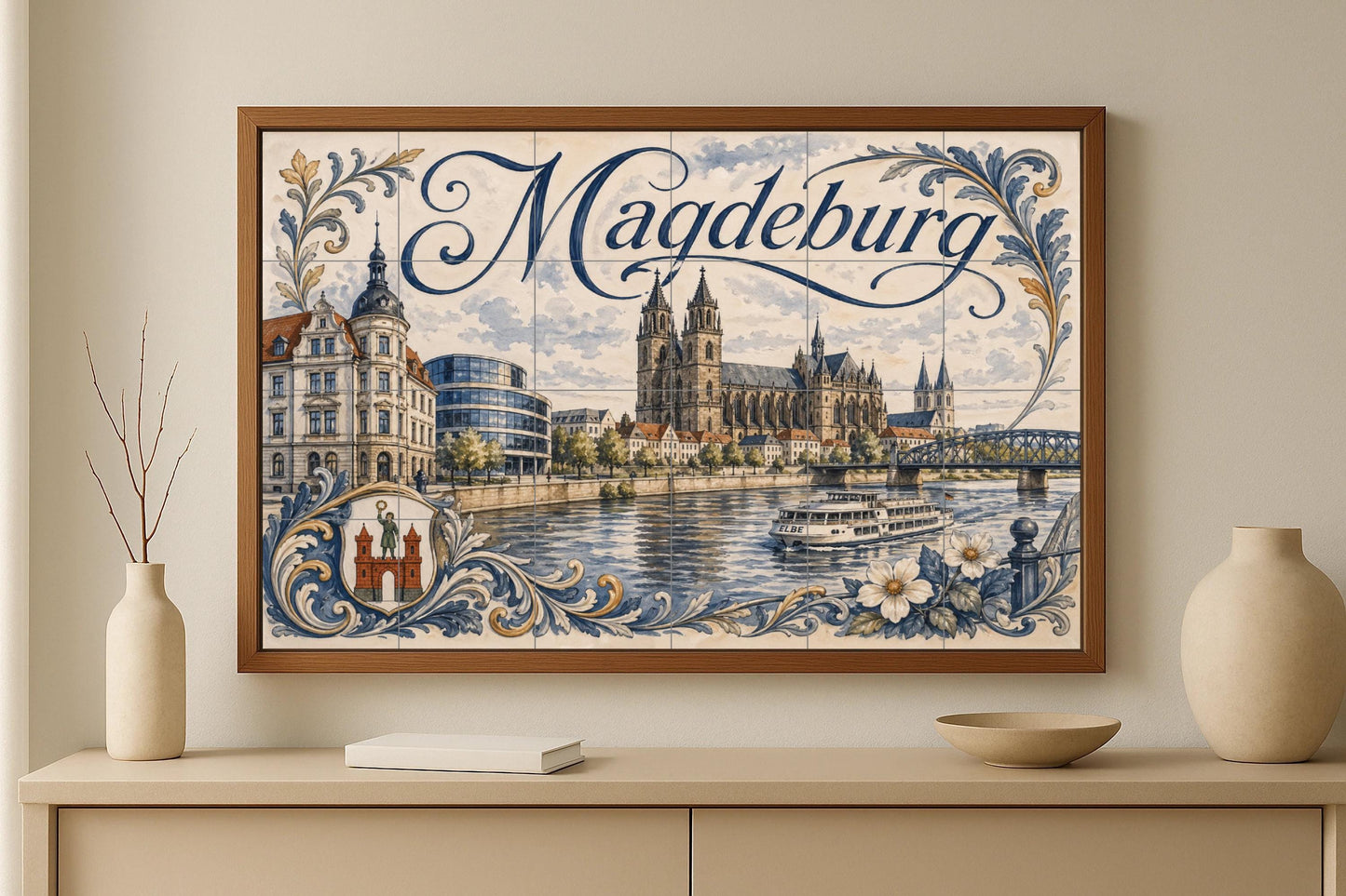 Mural de azulejos de cerámica de Magdeburgo, arte mural de paisaje…