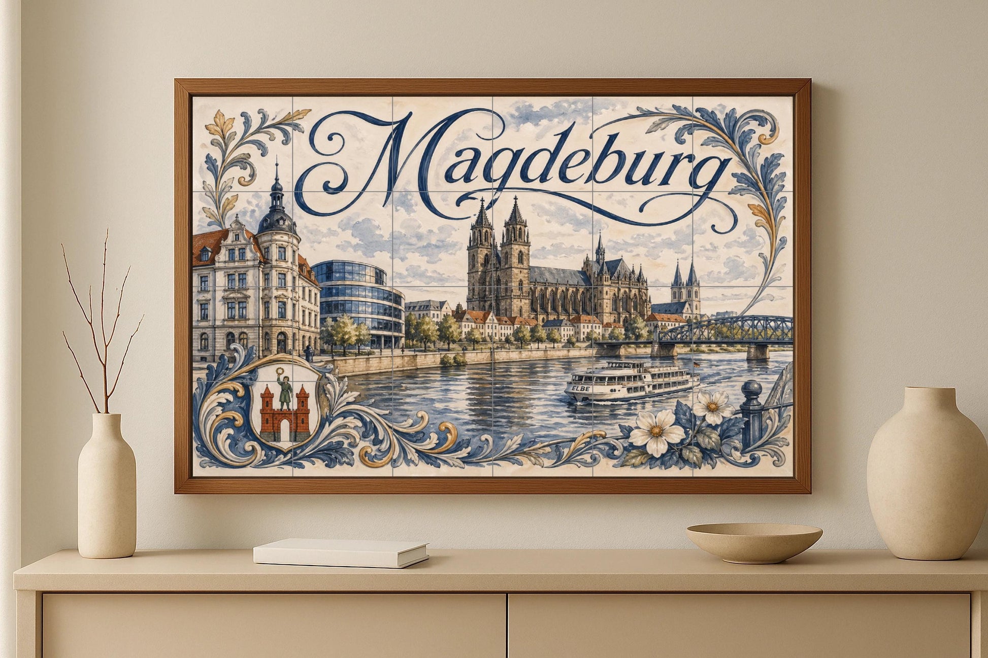 Mural de azulejos de cerámica de Magdeburgo, arte mural de paisaje…
