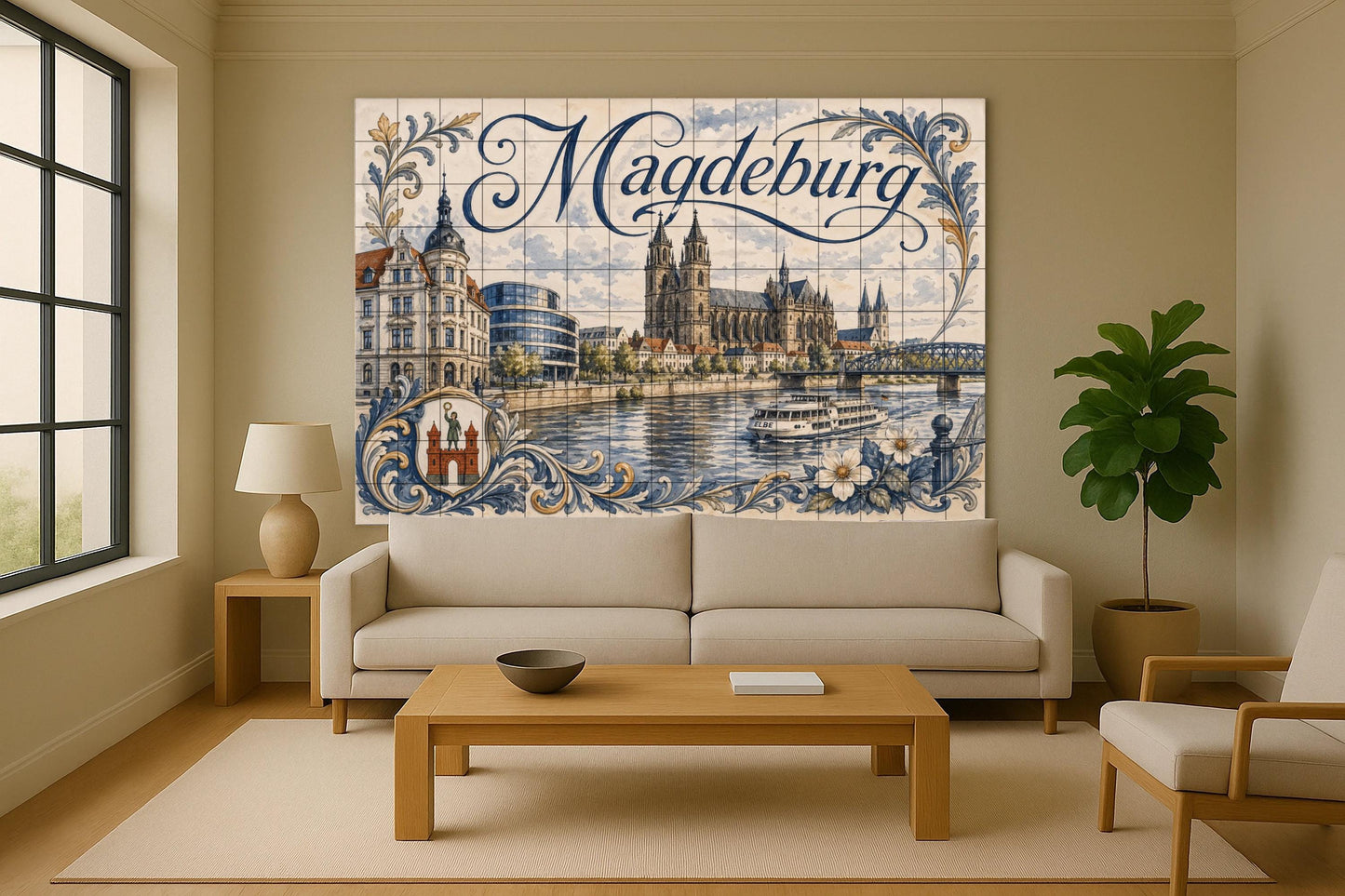 Mural de azulejos de cerámica de Magdeburgo, arte mural de paisaje…