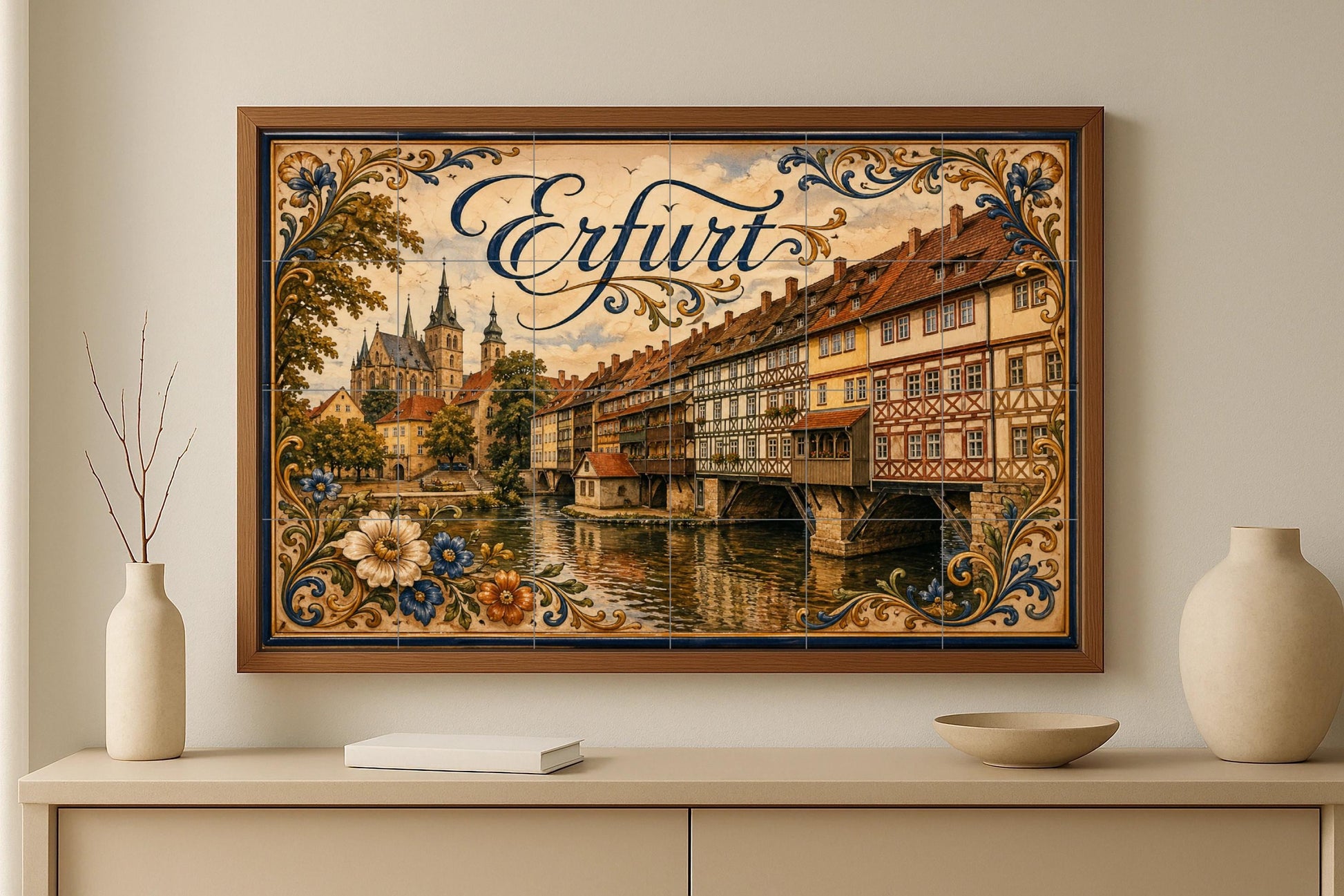 Erfurt, Deutschland, Kunst Wandbild Mittelalterlich zu oril — Städte & Monumente, Wandkunst aus Keramikfliesen