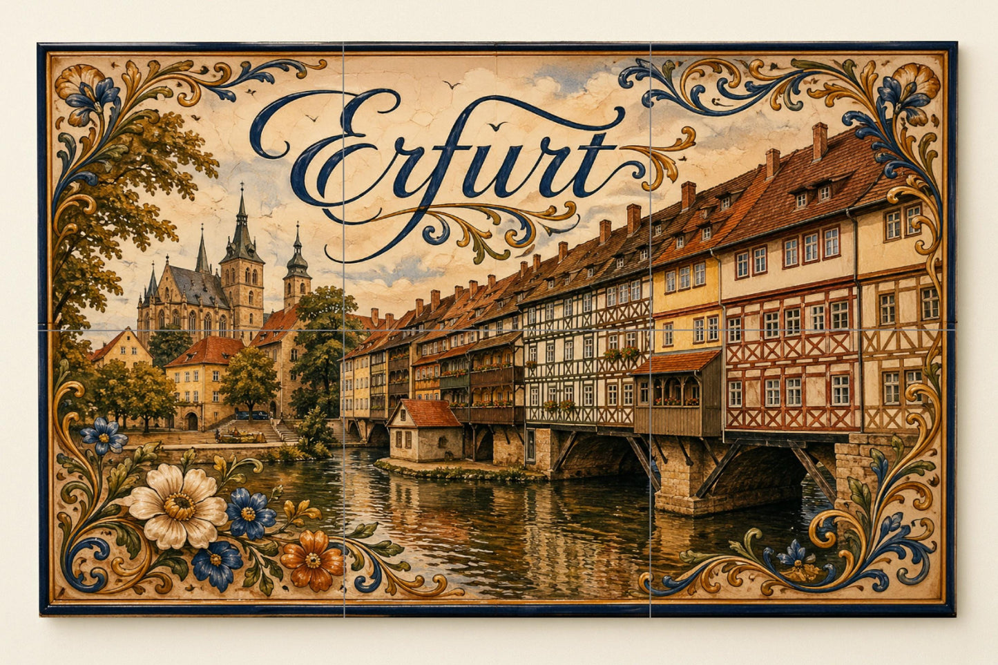 Erfurt, Deutschland, Kunst Wandbild Mittelalterlich zu oril — Städte & Monumente, Wandkunst aus Keramikfliesen