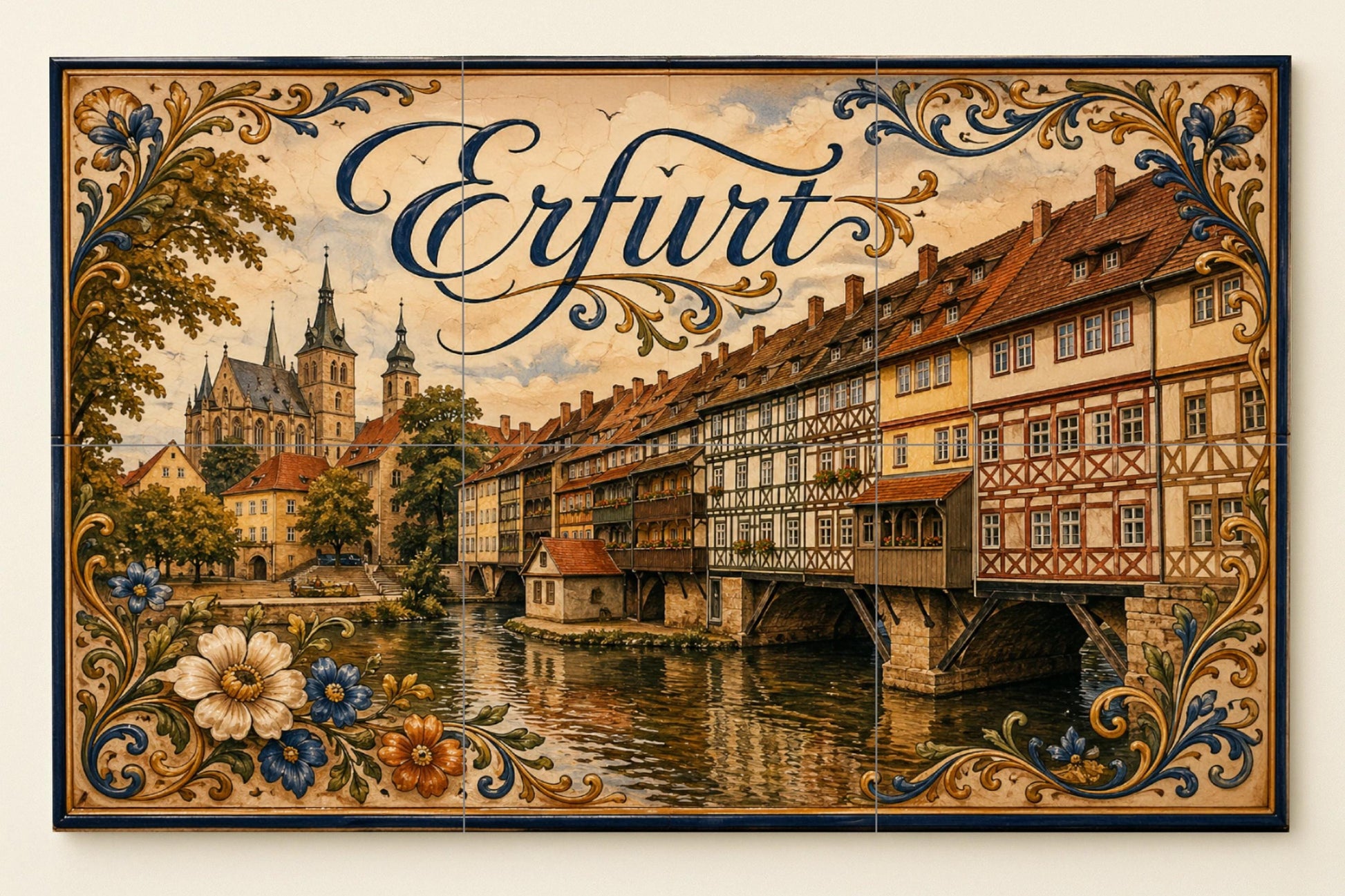 Erfurt, Deutschland, Kunst Wandbild Mittelalterlich zu oril — Städte & Monumente, Wandkunst aus Keramikfliesen