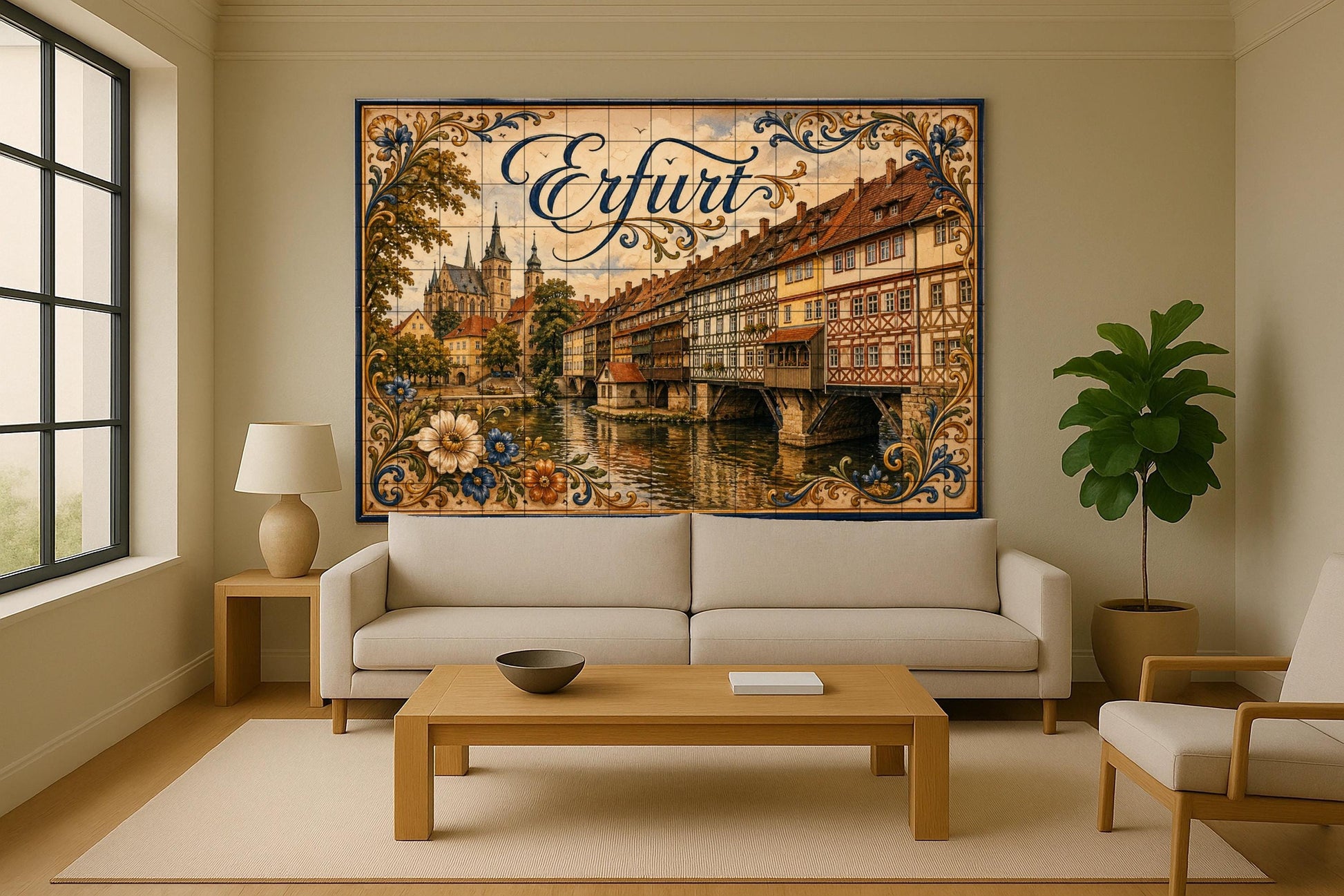 Erfurt, Deutschland, Kunst Wandbild Mittelalterlich zu oril — Städte & Monumente, Wandkunst aus Keramikfliesen