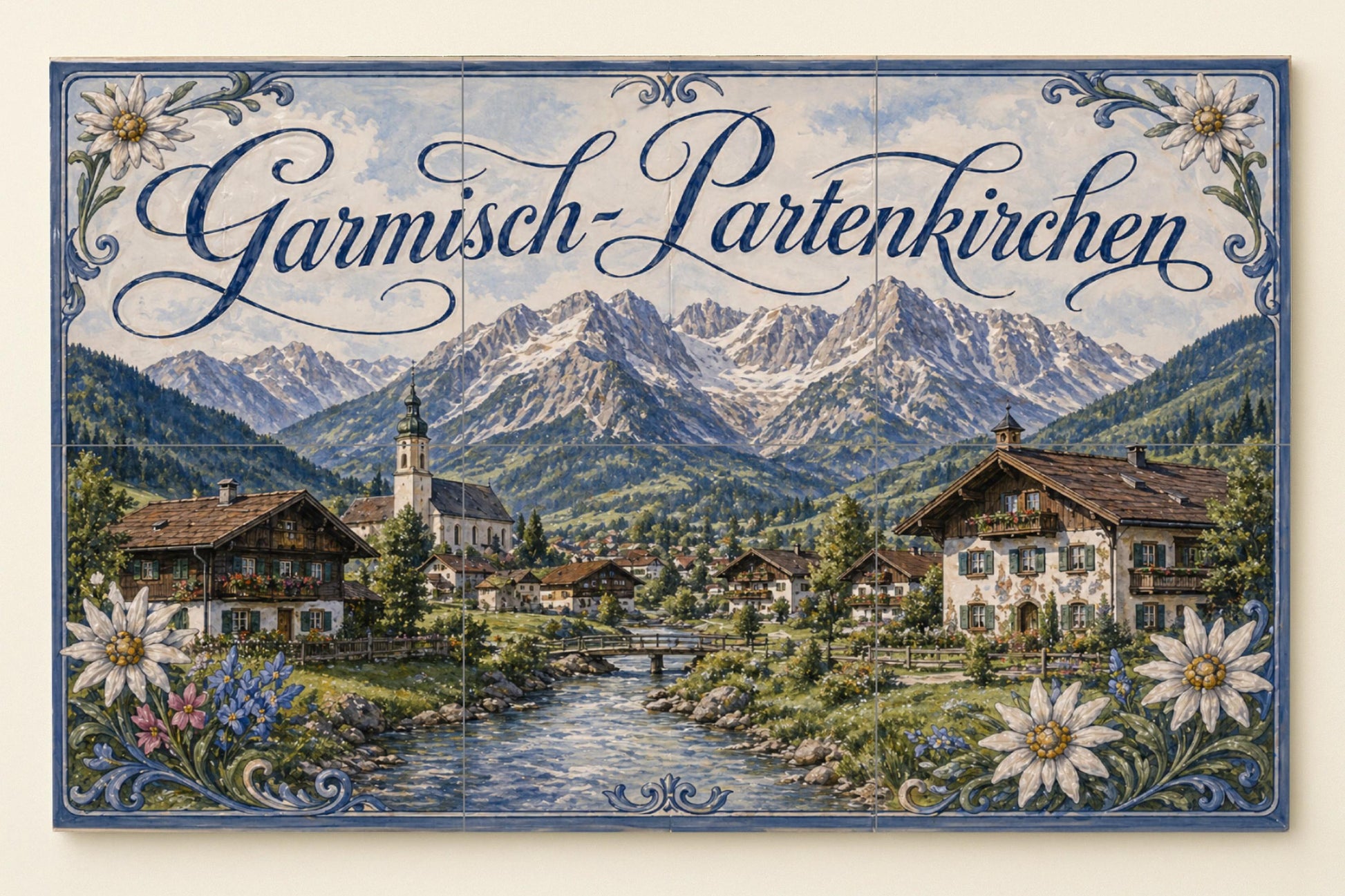Garmisch-Partenkirchen, Paneel decorativo — Fliesen-Wandbild aus Keramik · Botanische Landschaft
