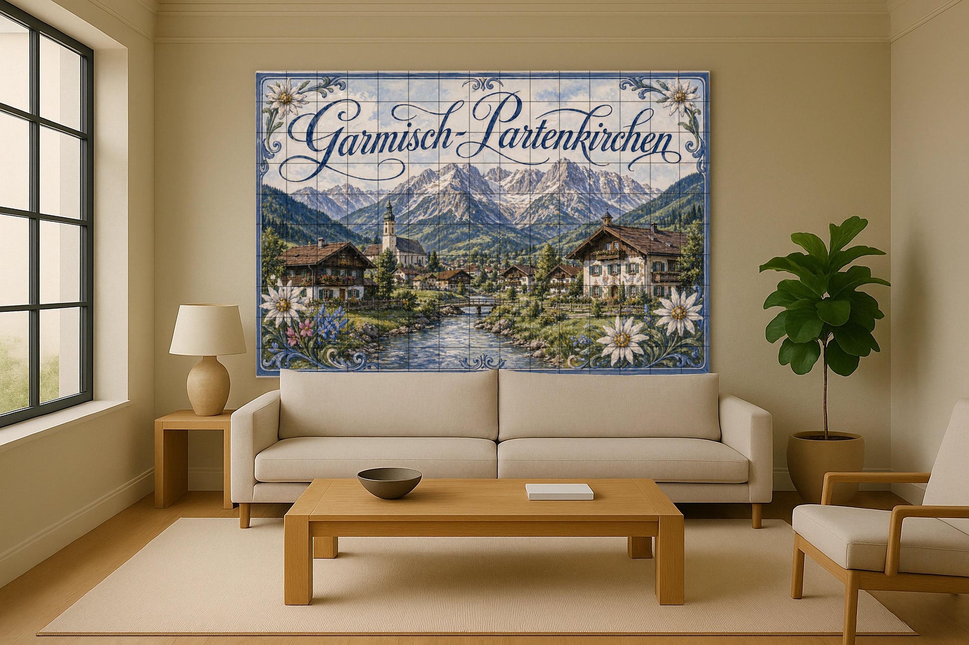 Garmisch-Partenkirchen, Paneel decorativo — Fliesen-Wandbild aus Keramik · Botanische Landschaft