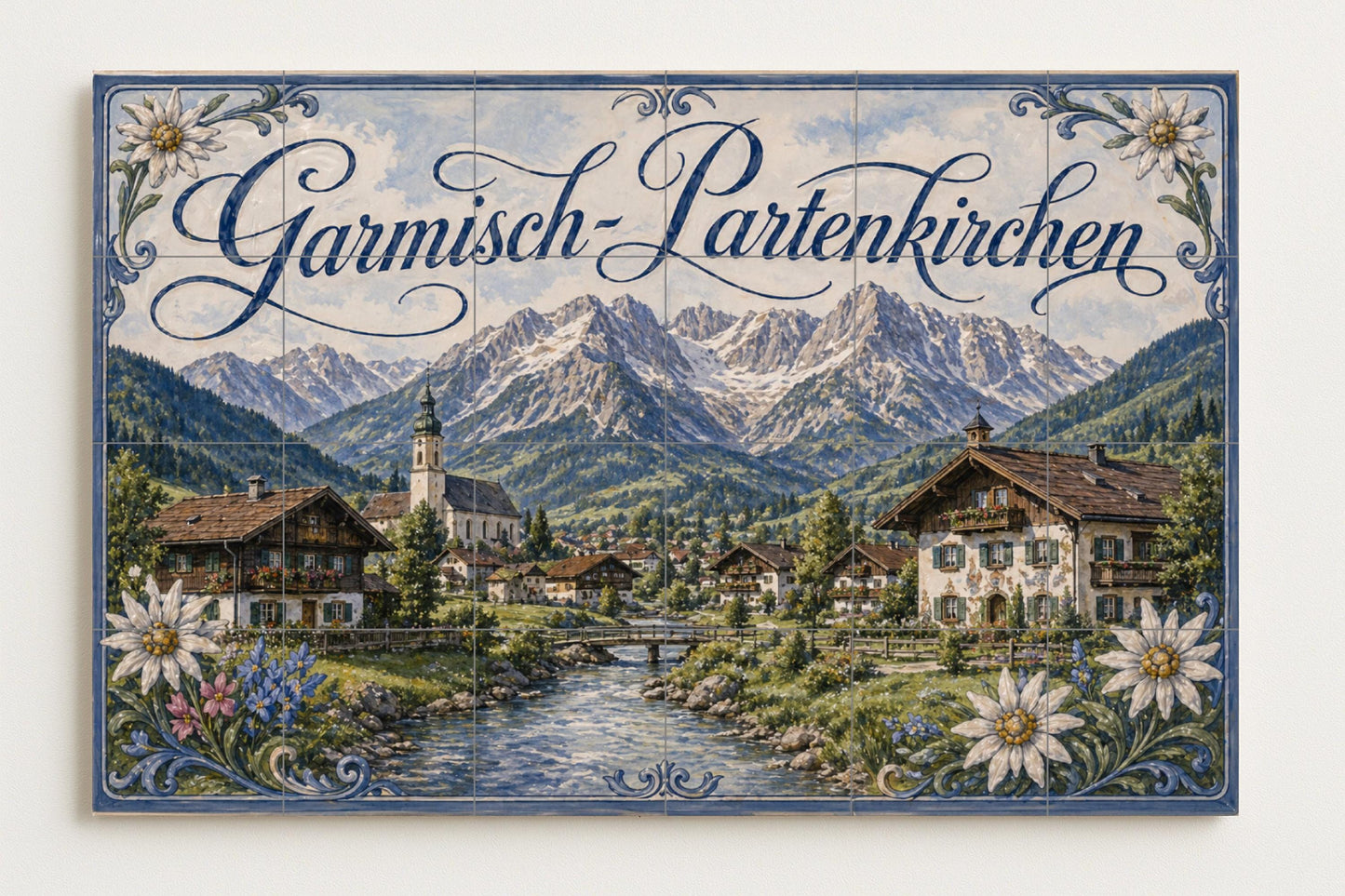 Garmisch-Partenkirchen, Paneel decorativo — Fliesen-Wandbild aus Keramik · Botanische Landschaft