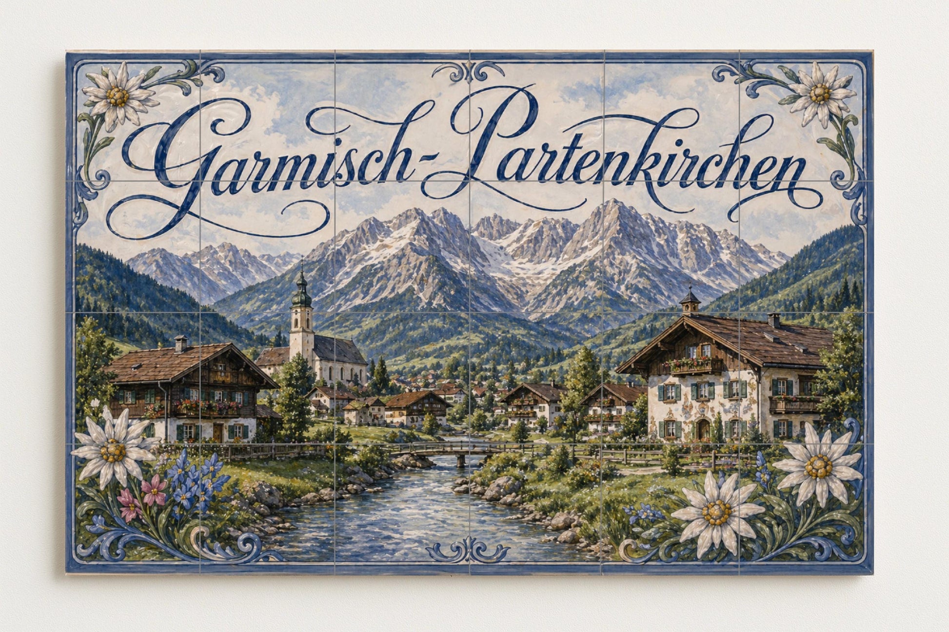 Garmisch-Partenkirchen, Paneel decorativo — Fliesen-Wandbild aus Keramik · Botanische Landschaft
