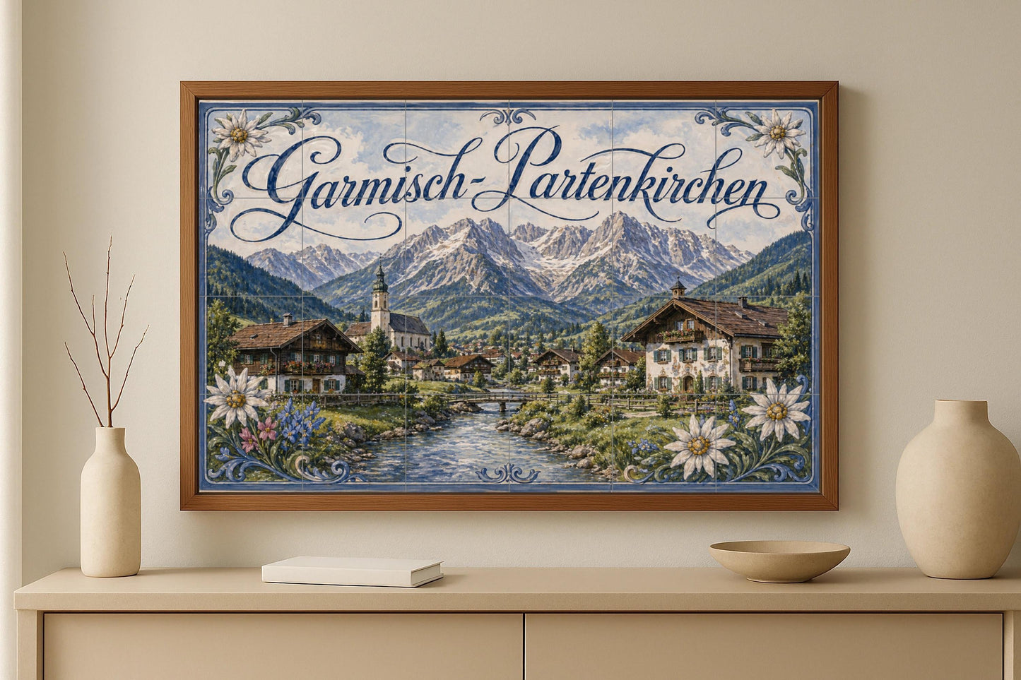 Garmisch-Partenkirchen, Paneel decorativo — Fliesen-Wandbild aus Keramik · Botanische Landschaft
