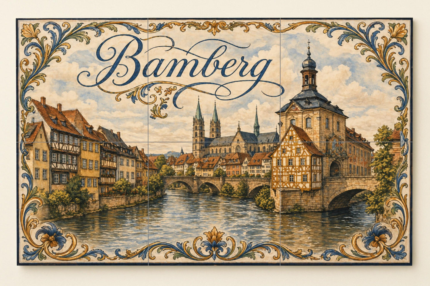 Bamberg, arte mural medieval a orillas del r · Fresque Céramique — Paysage Botanique