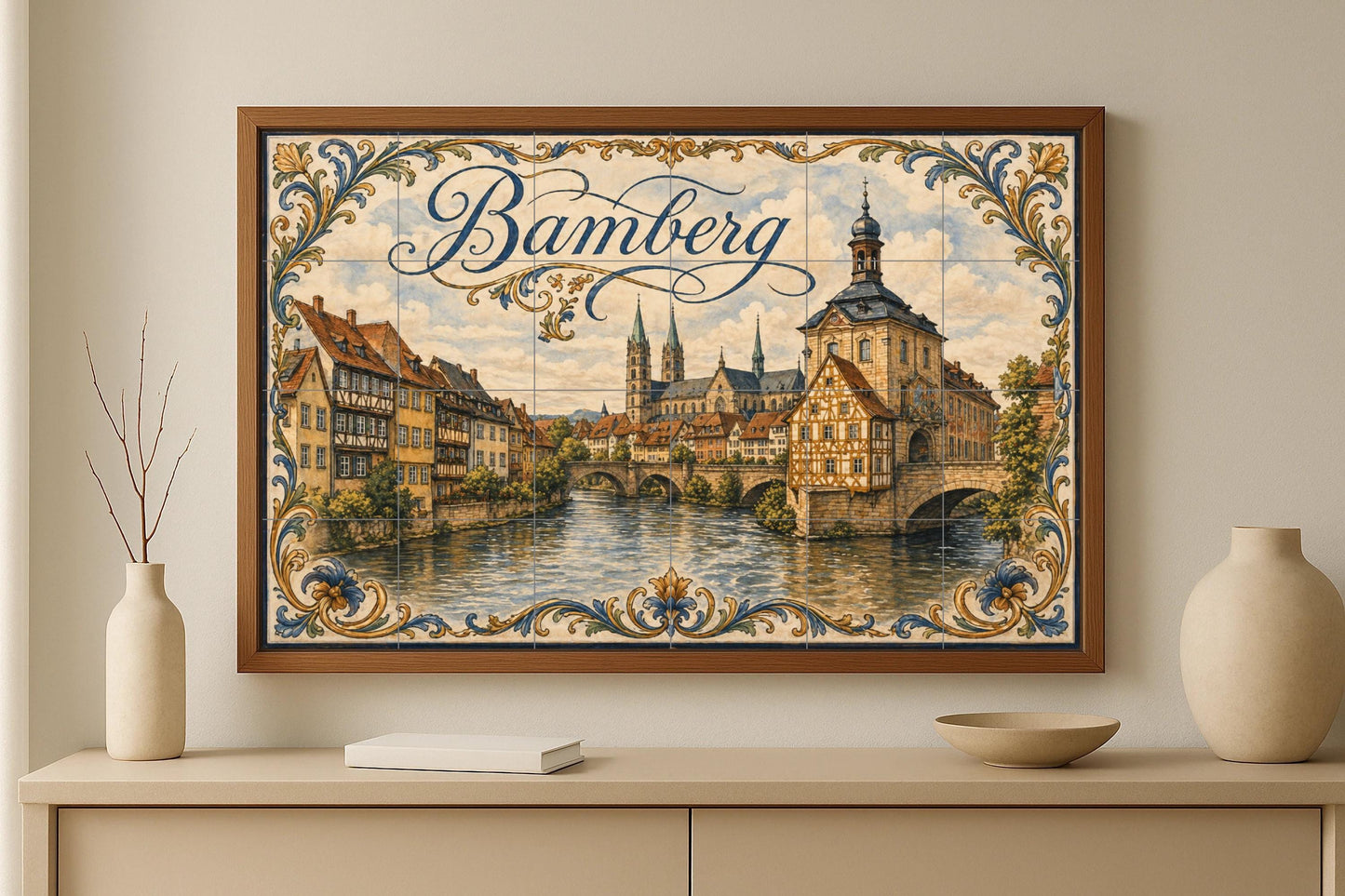 Bamberg, arte mural medieval a orillas del r · Fresque Céramique — Paysage Botanique