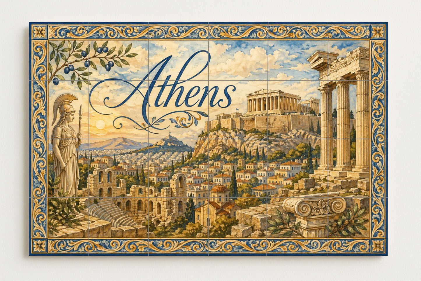 Acrópolis von Athen, Kunst Wandbild von die ant · Keramik-Wandbild — Wahrzeichen-Wandbild
