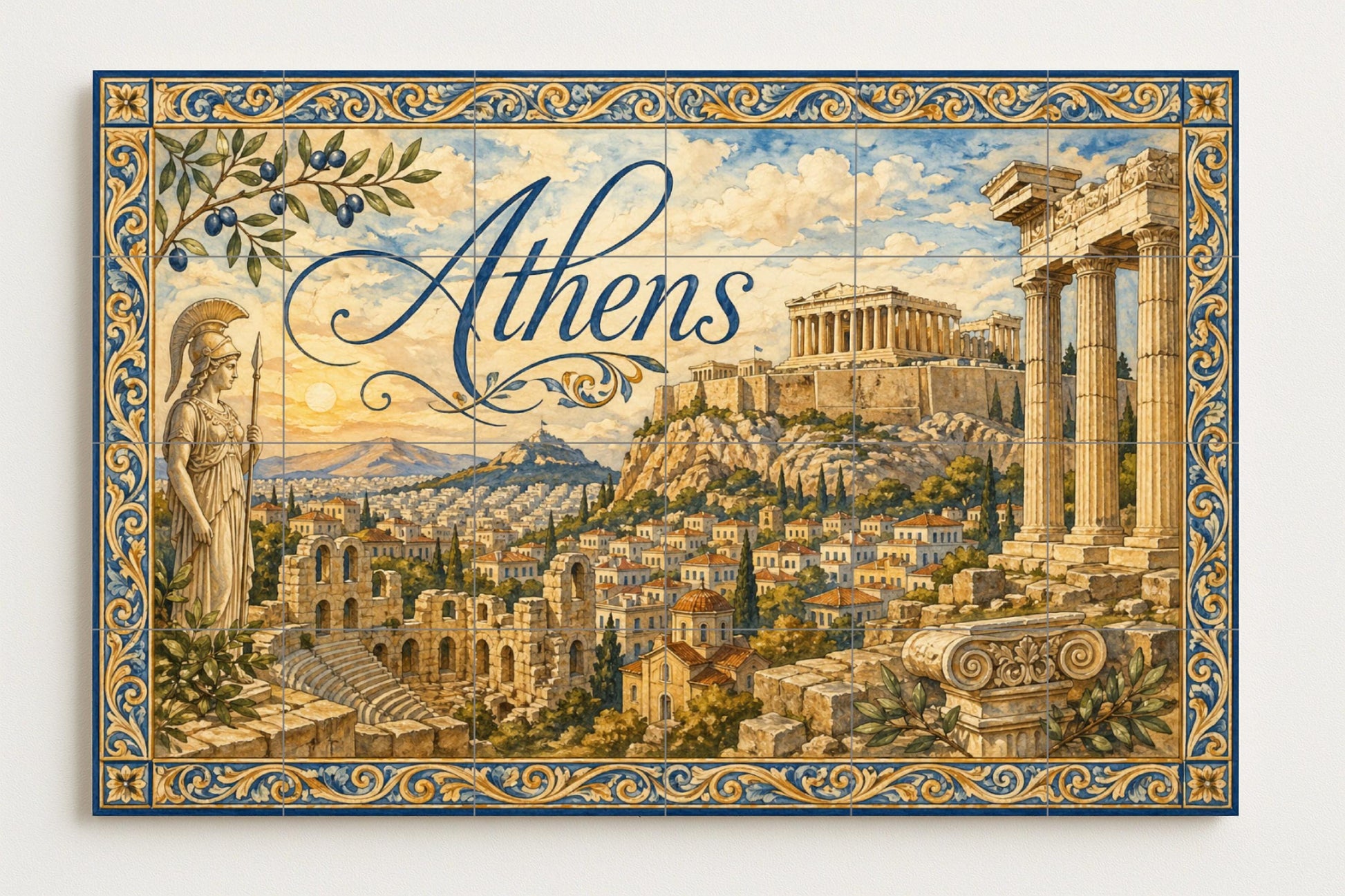 Acrópolis von Athen, Kunst Wandbild von die ant · Keramik-Wandbild — Wahrzeichen-Wandbild