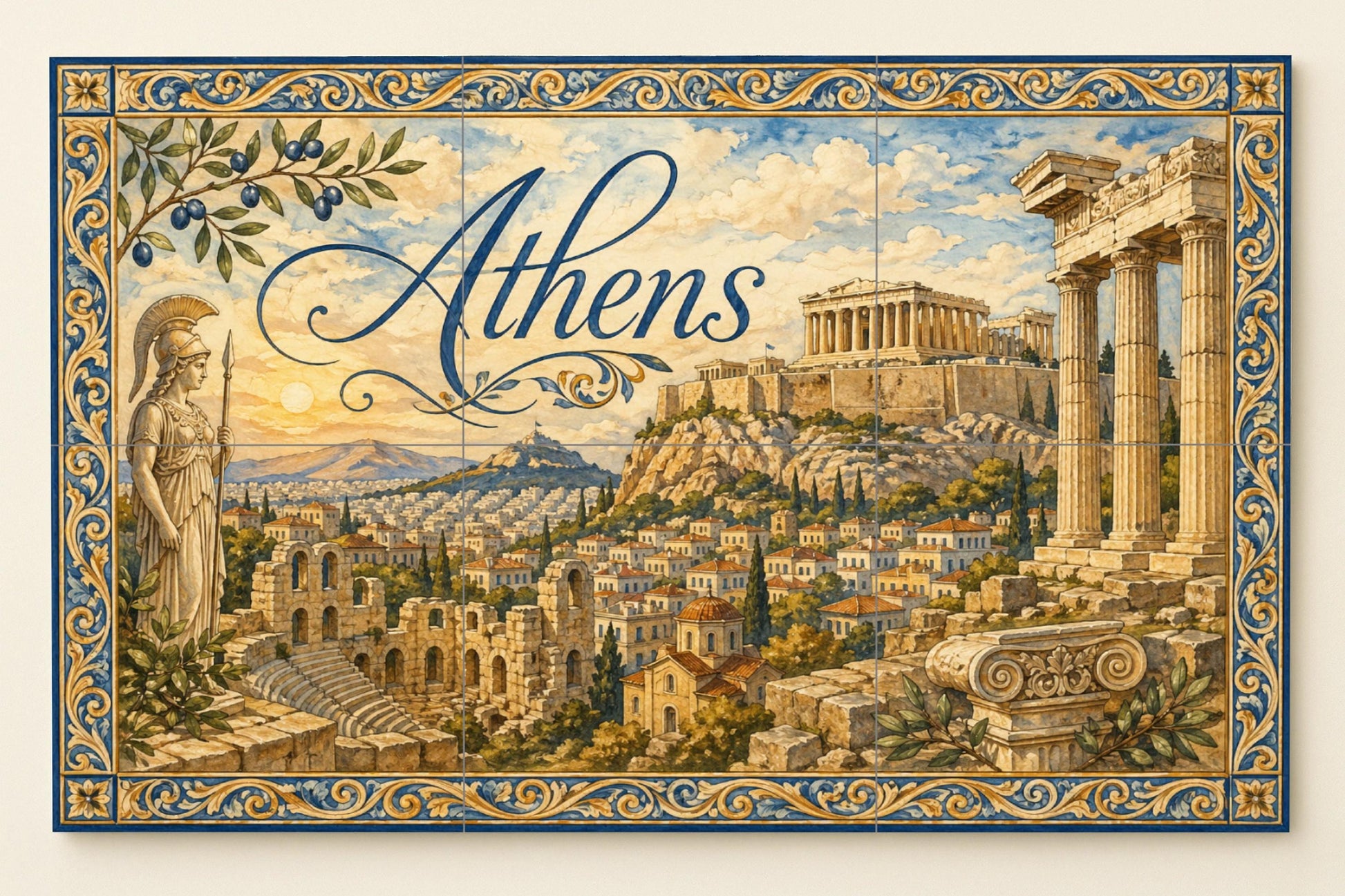 Acrópolis von Athen, Kunst Wandbild von die ant · Keramik-Wandbild — Wahrzeichen-Wandbild