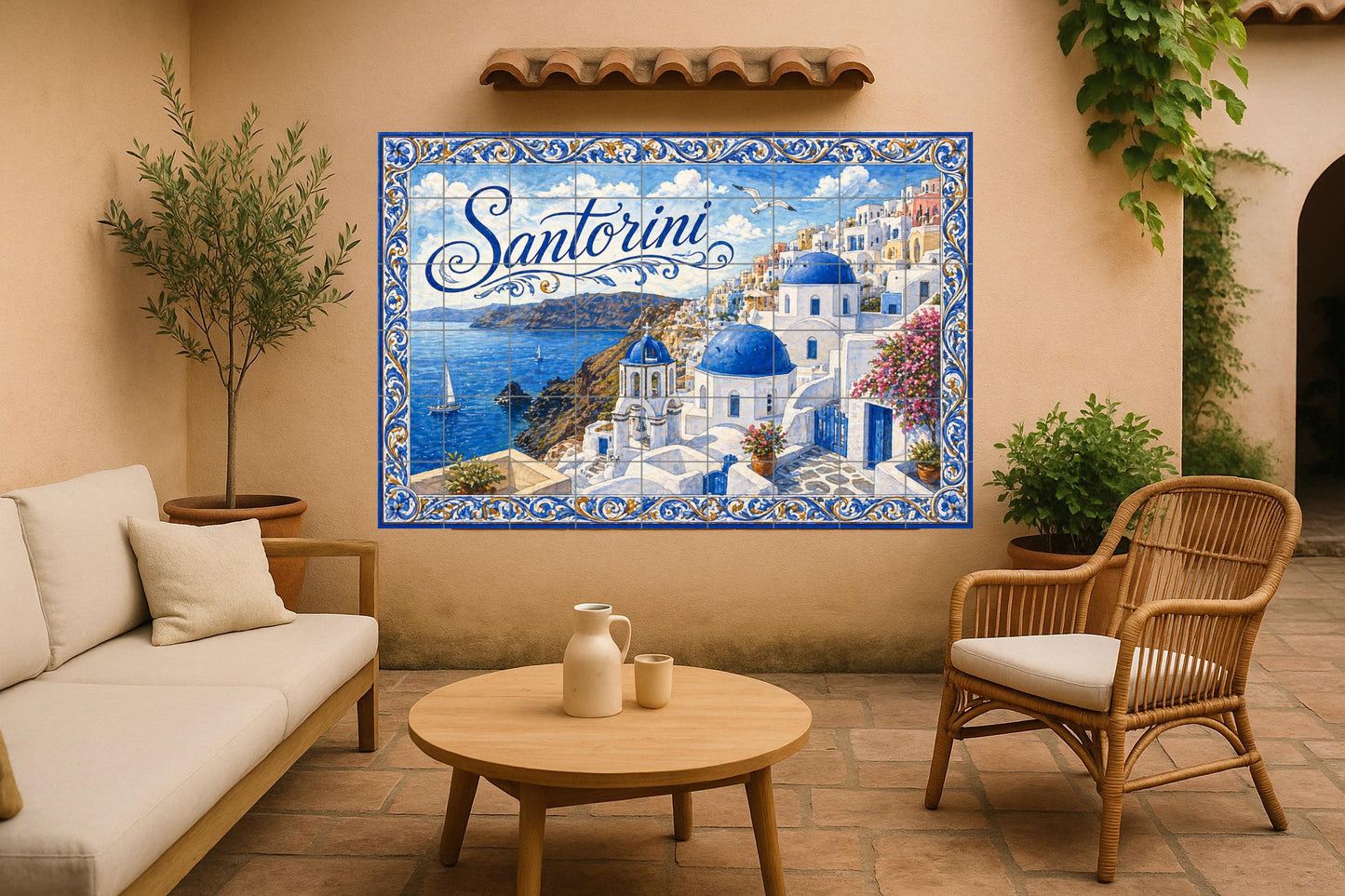 Ceramic Tile Mural: Santorini, Greece, Art Mural Coastal medite — Cityscape in Tile
