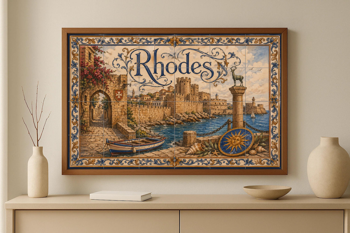 Fliesenbild Rodas, Griechenland, Kunst Wandbild Griechisch Mittelalterlich, p — Städte & Monumente