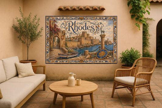 Ceramic Tile Mural: Rodas, Greece, Art Mural Greek Medieval, p — City & Landmark Art