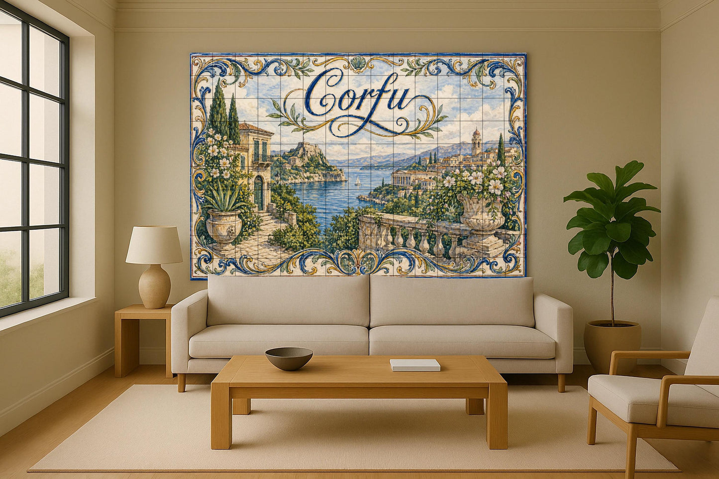 Ceramic Tile Mural: Corfú, Greece, Art Mural Mediterranean by — Cityscape in Tile