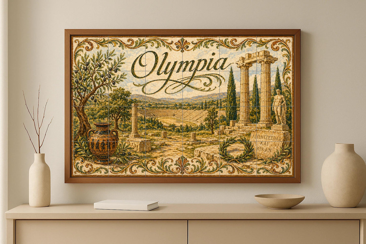 Olimpia, Grecia, arte mural de ruinas olímpi · Murale Ceramico — Murale di Monumenti
