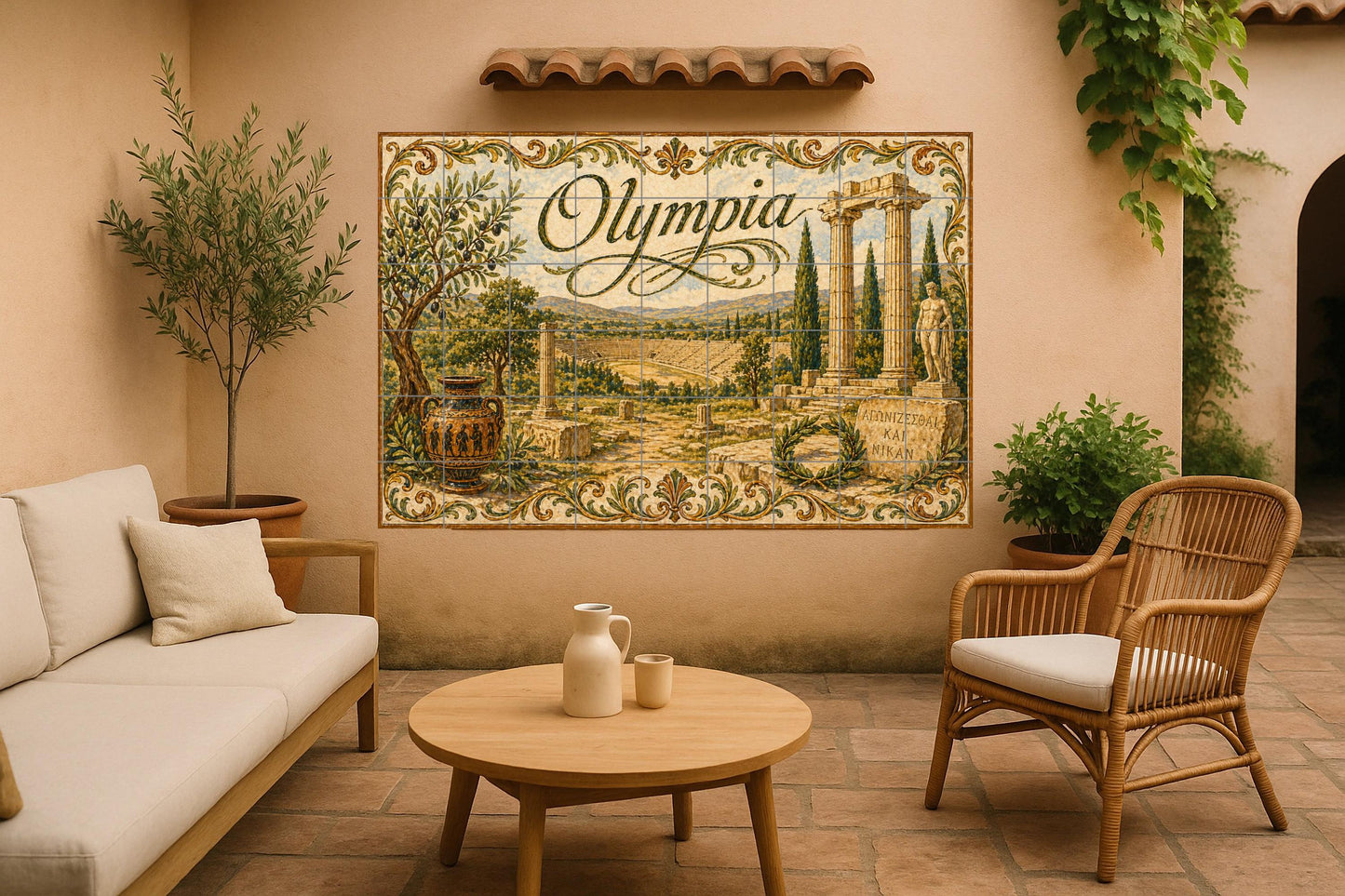 Olimpia, Grecia, arte mural de ruinas olímpi · Murale Ceramico — Murale di Monumenti