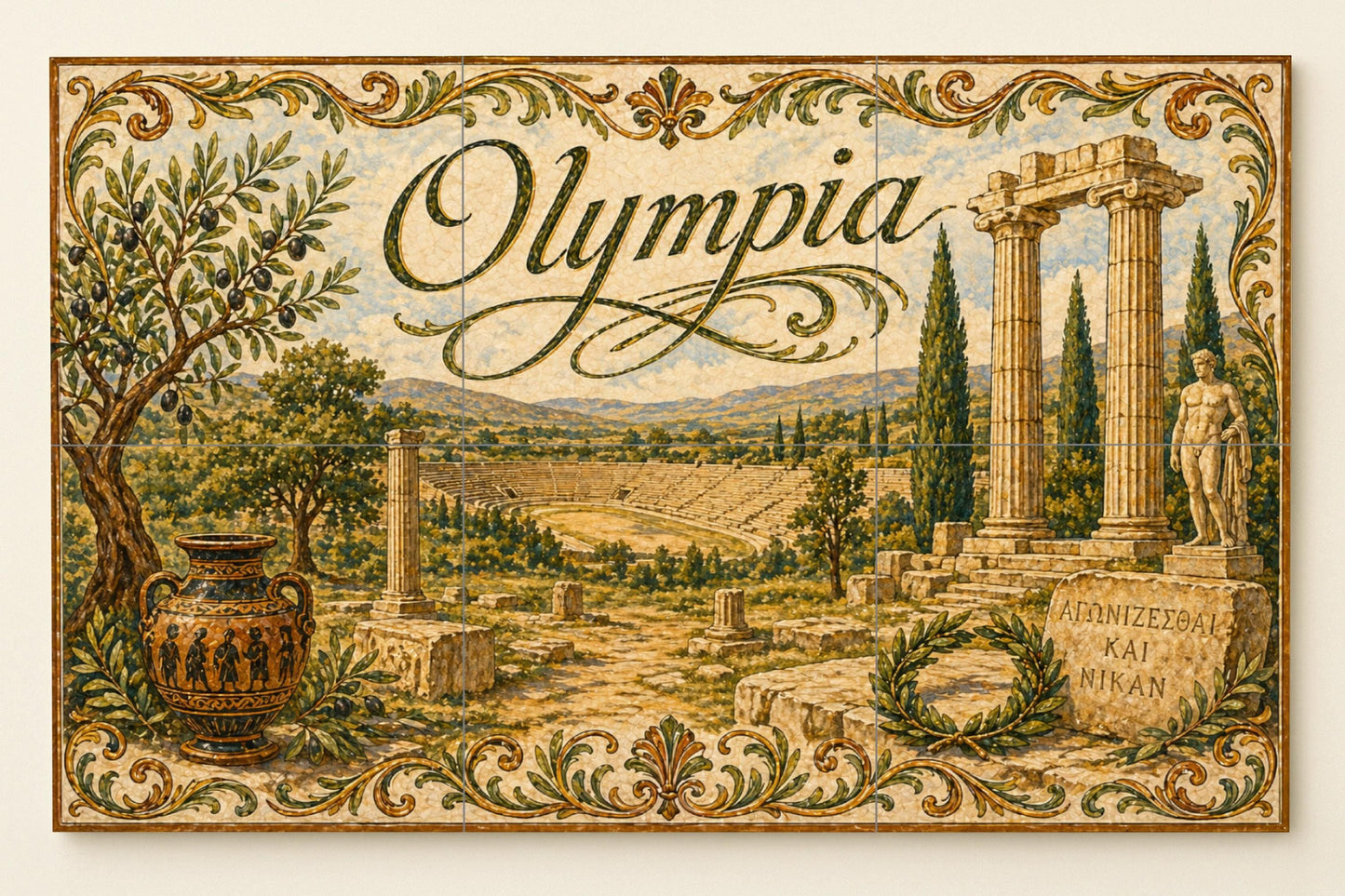 Olimpia, Grecia, arte mural de ruinas olímpi · Murale Ceramico — Murale di Monumenti
