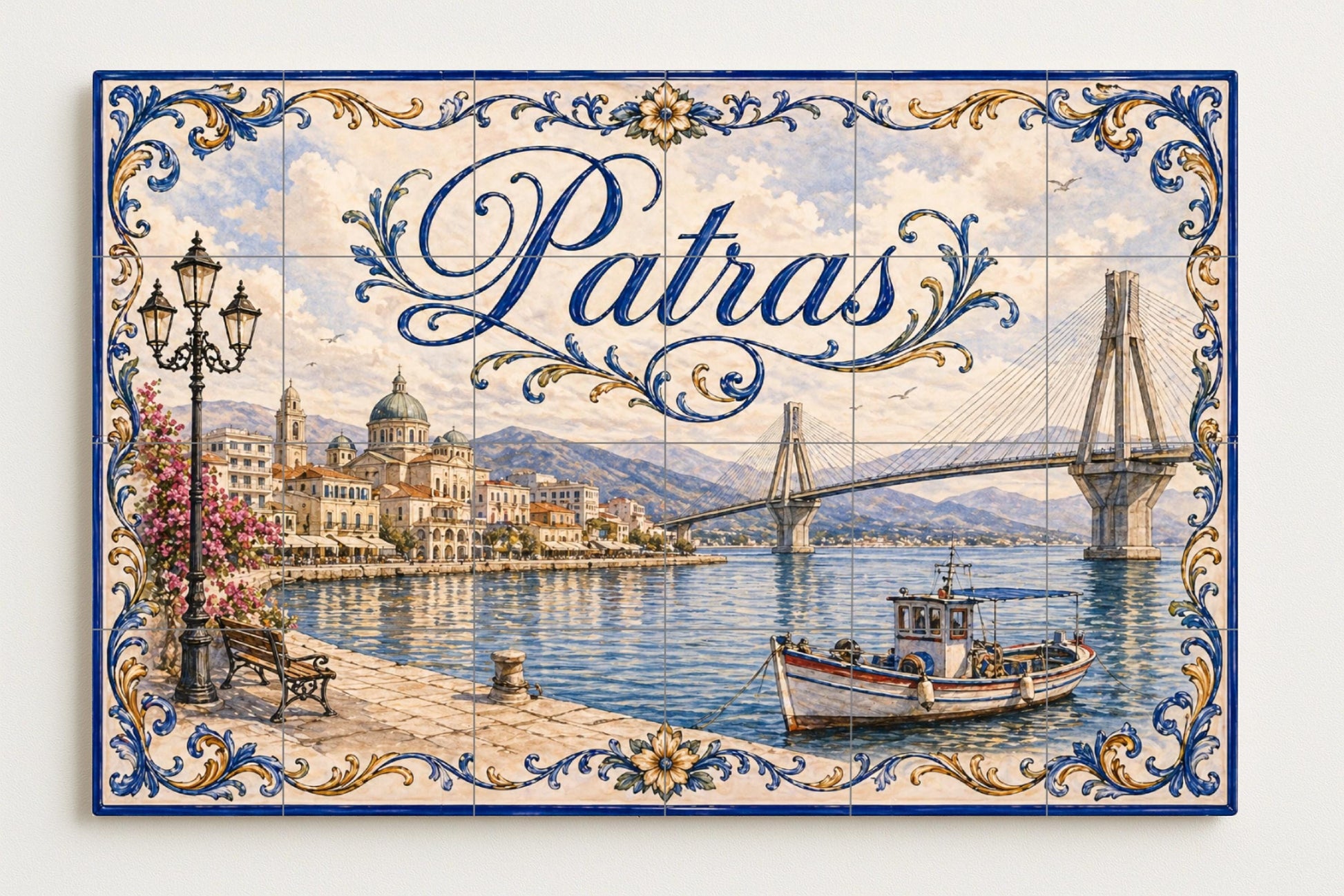 Patras, Grèce, Art Mural au bord de au Mer — Fresque Murale en Carreaux de Céramique · Fresque de Monument