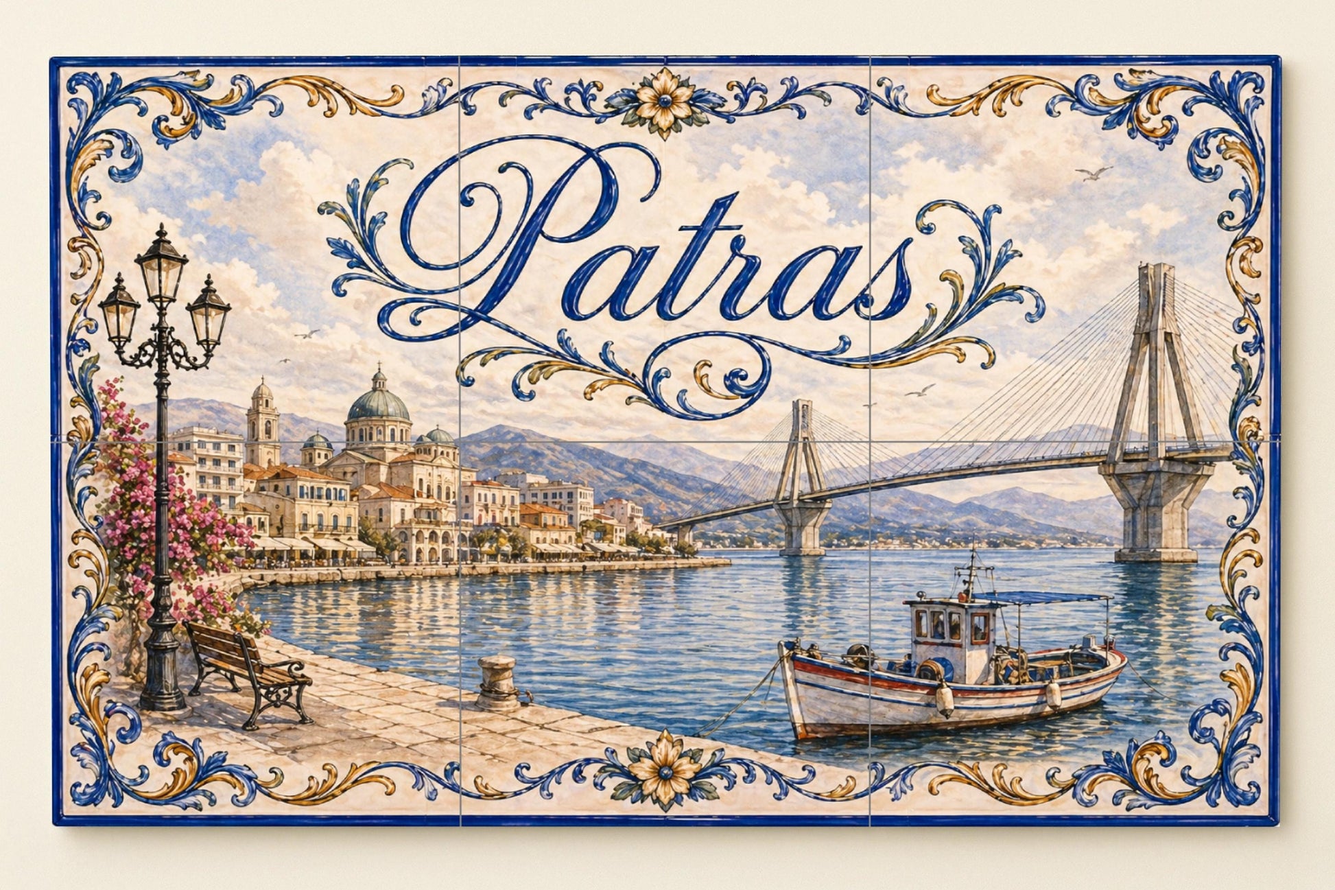 Patras, Grèce, Art Mural au bord de au Mer — Fresque Murale en Carreaux de Céramique · Fresque de Monument
