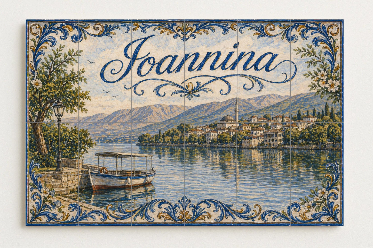 Murale in Piastrelle Ioannina, Grecia, Arte Murale presso al Lago d — Decoro di Viaggio