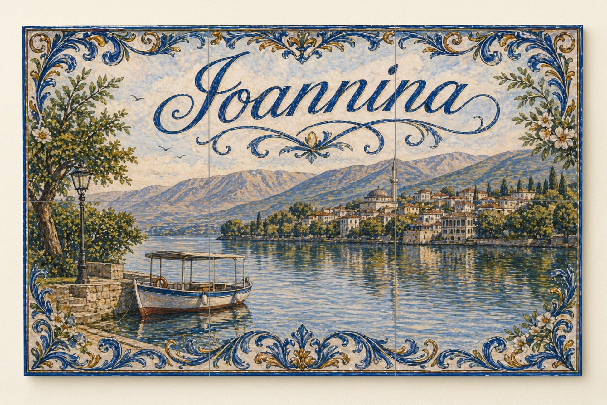 Murale in Piastrelle Ioannina, Grecia, Arte Murale presso al Lago d — Decoro di Viaggio