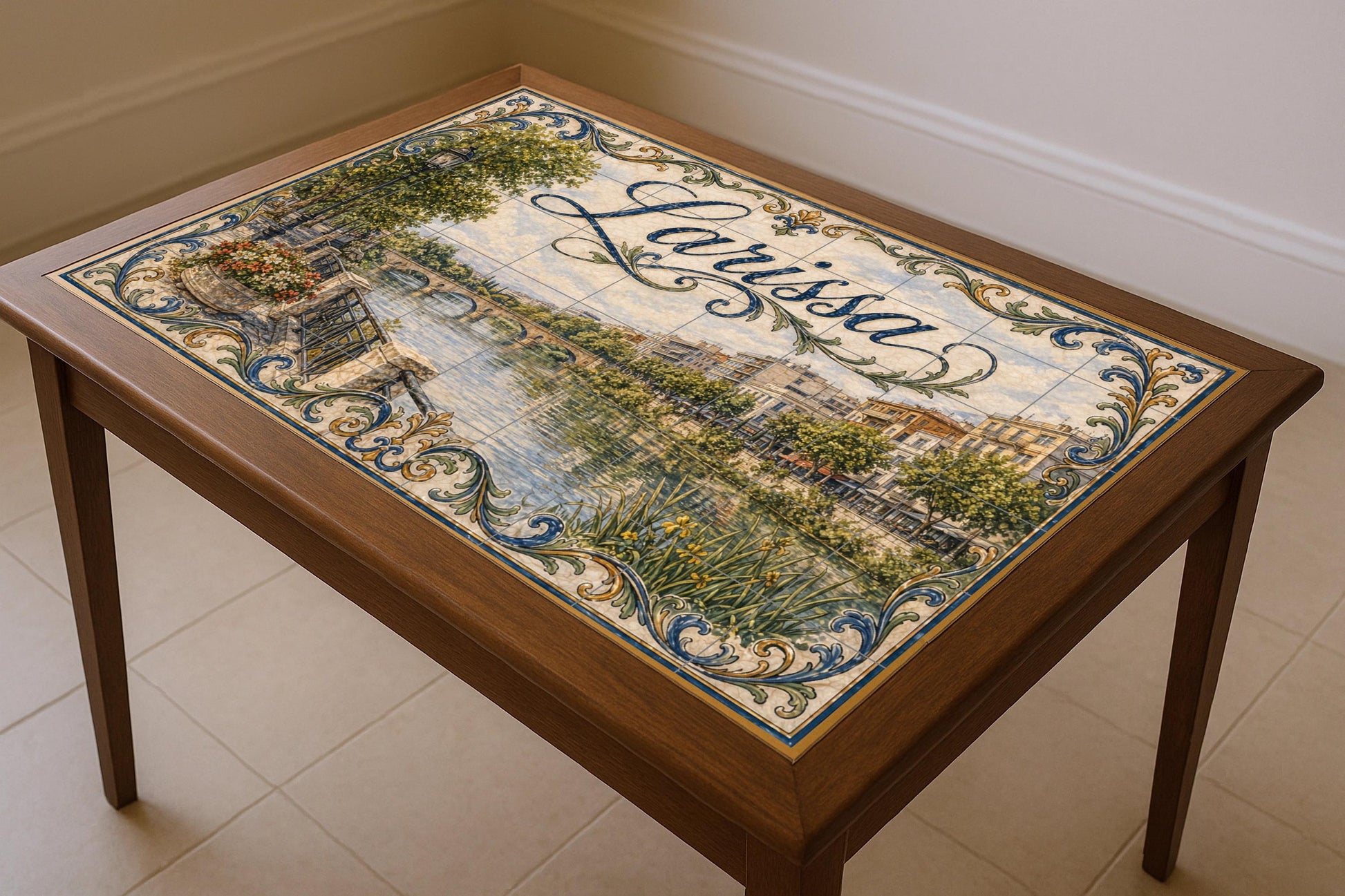 Larissa, Griechenland, Kunst Wandbild des Fluss Tesalia · Keramik-Wandbild — Städte & Monumente