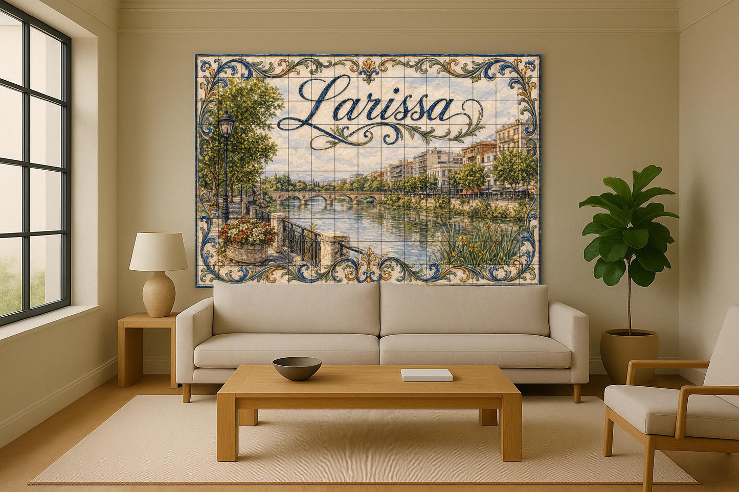 Larissa, Griechenland, Kunst Wandbild des Fluss Tesalia · Keramik-Wandbild — Städte & Monumente