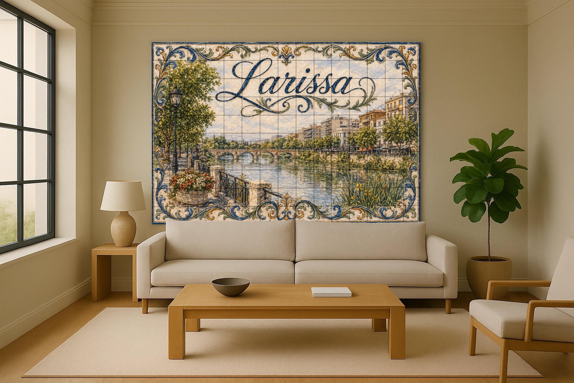 Larissa, Griechenland, Kunst Wandbild des Fluss Tesalia · Keramik-Wandbild — Städte & Monumente