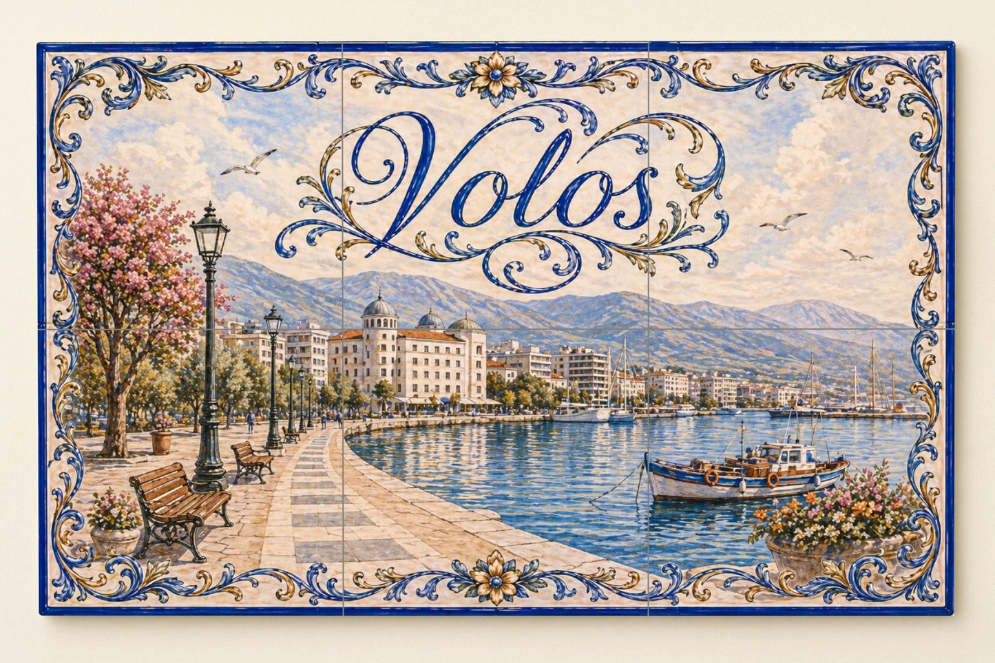 Volos, Greece, Art Mural of the Harbour Greek — City & Landmark Art · Tile Wall Art