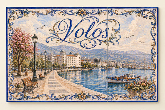 Volos, Greece, Art Mural of the Harbour Greek — City & Landmark Art · Tile Wall Art