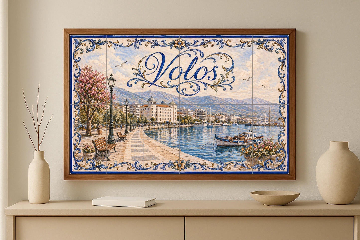Volos, Greece, Art Mural of the Harbour Greek — City & Landmark Art · Tile Wall Art