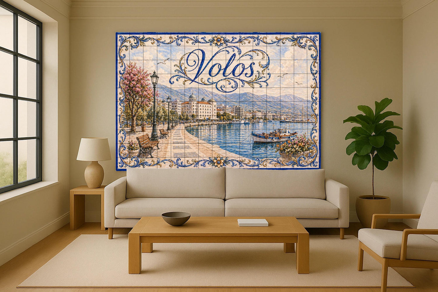 Volos, Greece, Art Mural of the Harbour Greek — City & Landmark Art · Tile Wall Art