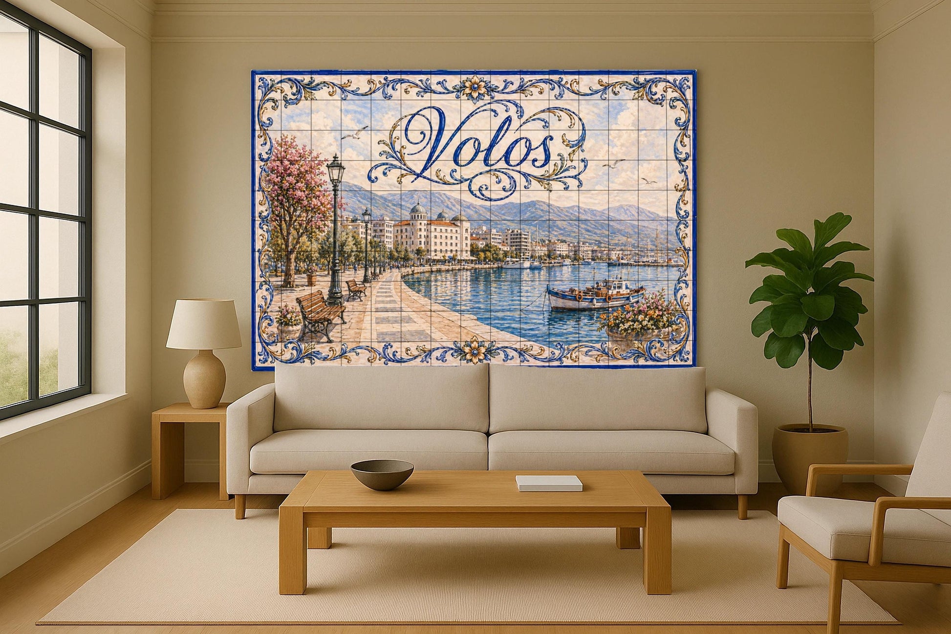 Volos, Greece, Art Mural of the Harbour Greek — City & Landmark Art · Tile Wall Art