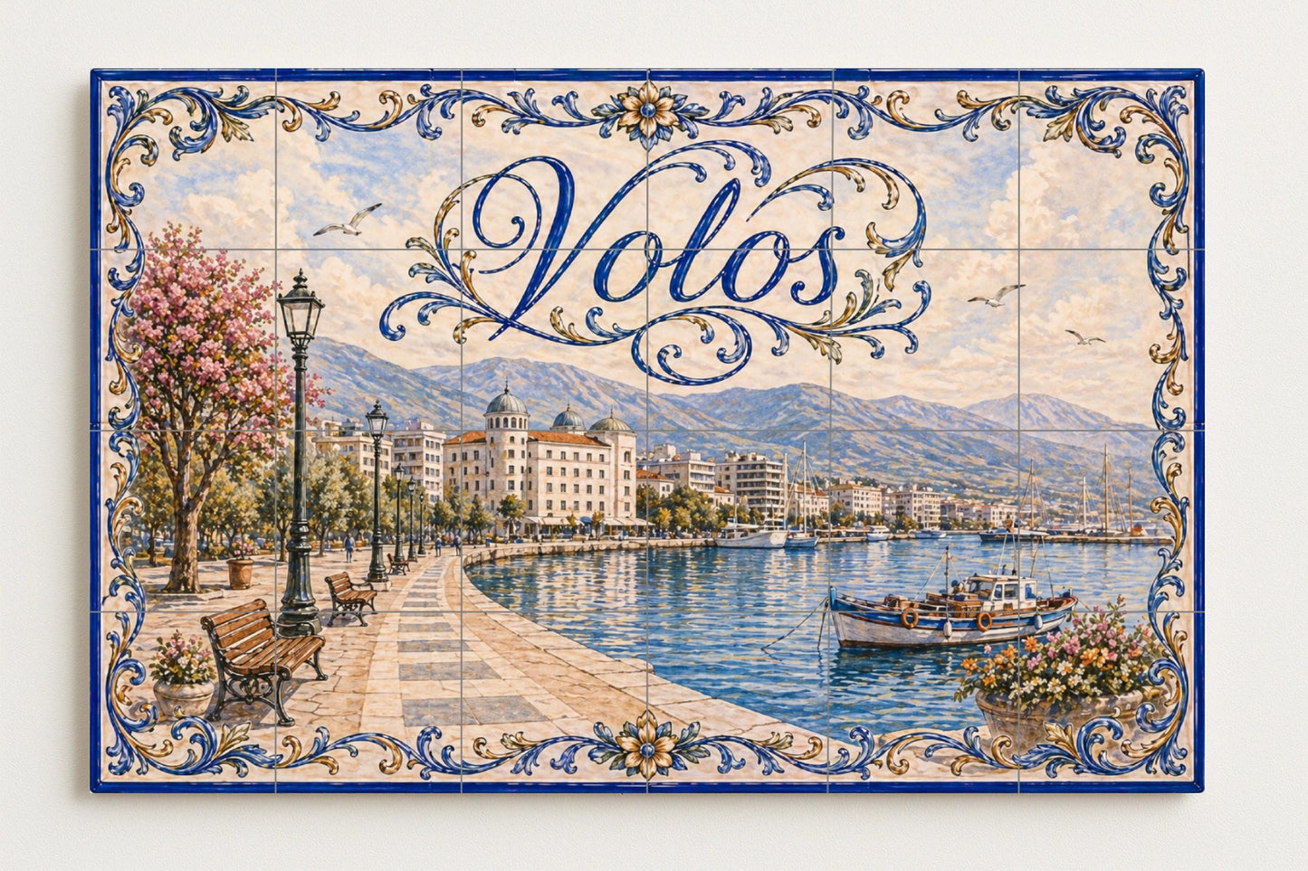 Volos, Greece, Art Mural of the Harbour Greek — City & Landmark Art · Tile Wall Art
